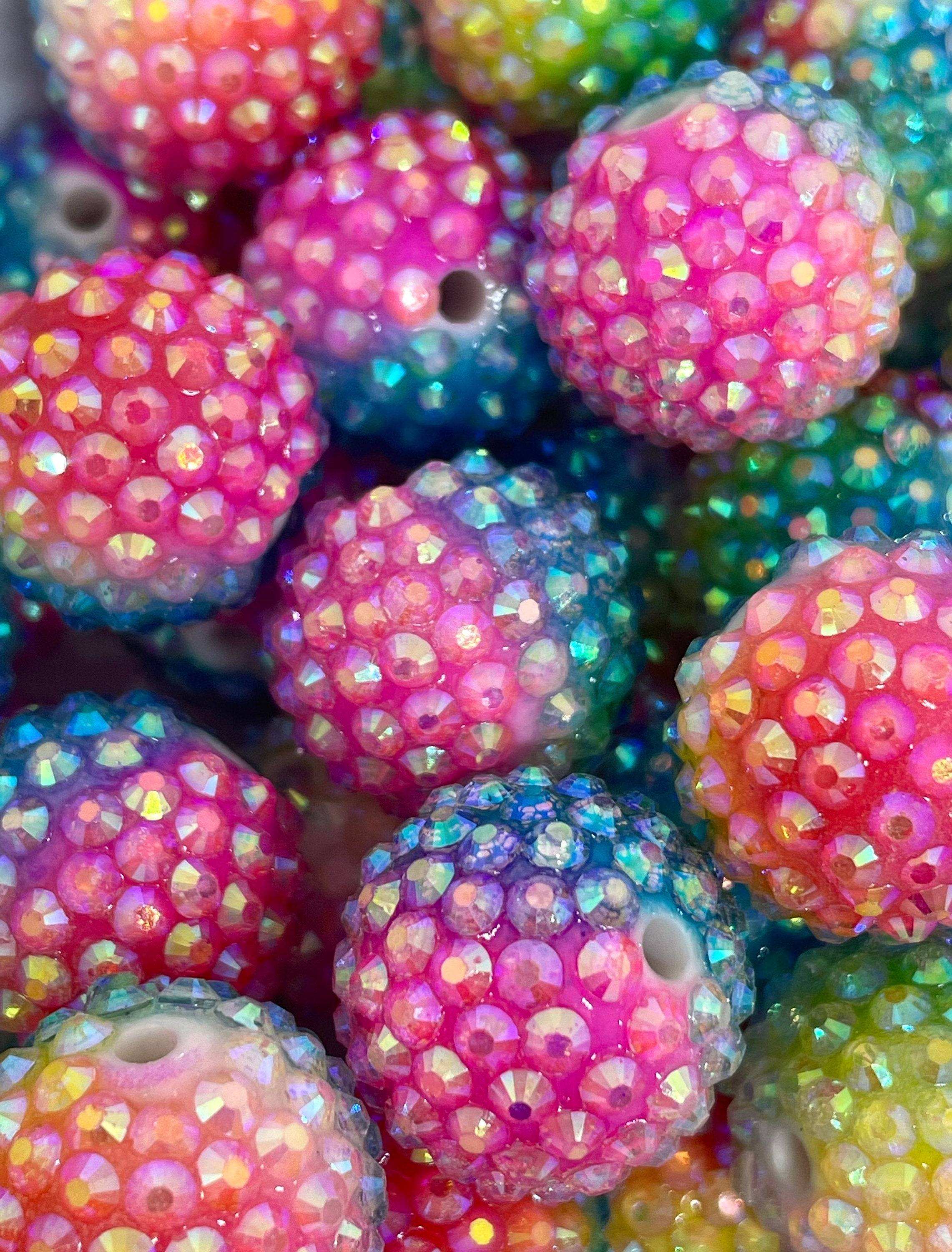 Chunky Rainbow Rhinestone Beads for Chunky Jewelry, Necklace, Birthday Beads, Pride Beads, Large Beads