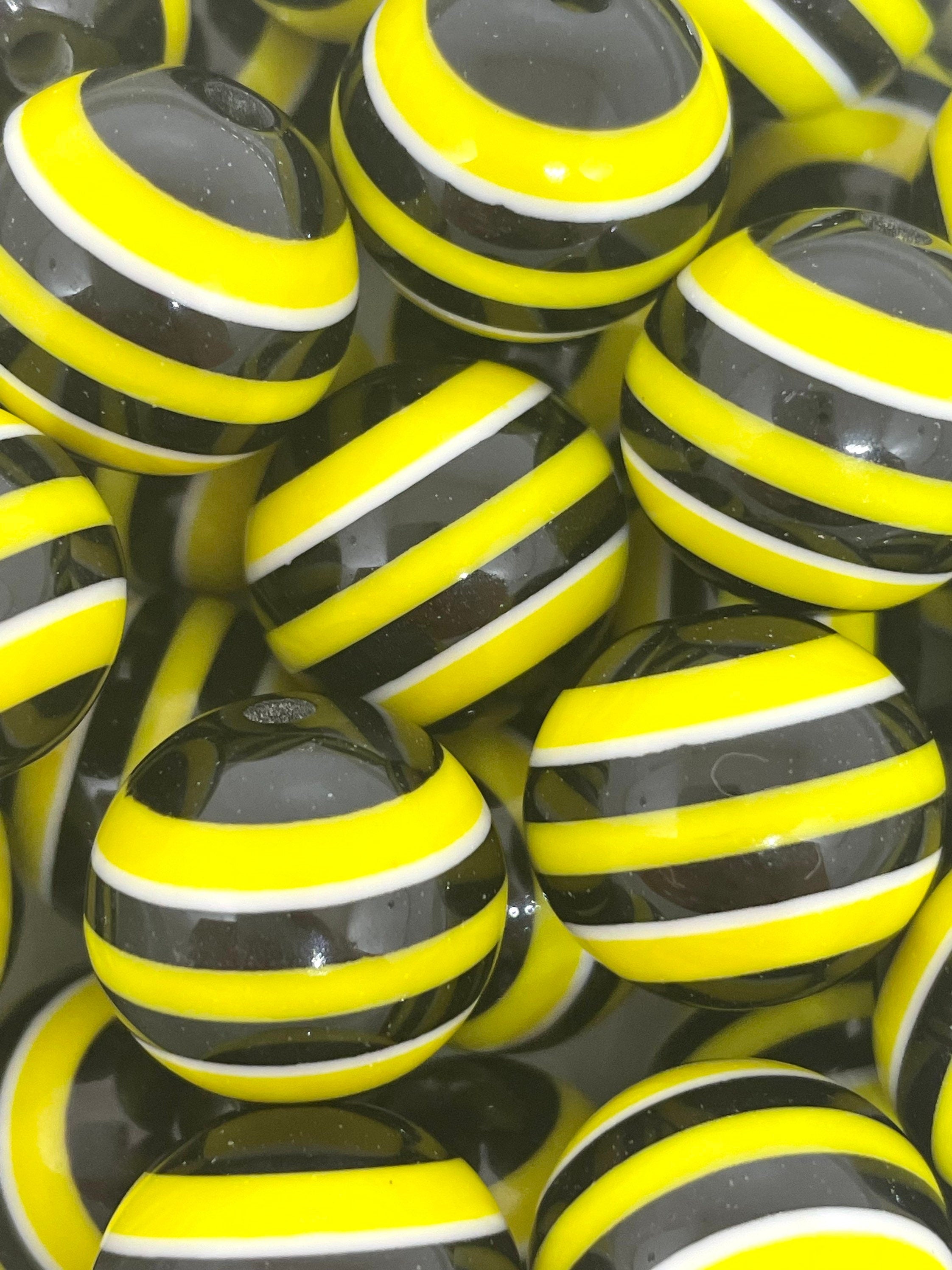 Chunky Bumble Bee Beads, Black and Yellow Beads for Chunky Jewelry, Necklace, Striped Beads