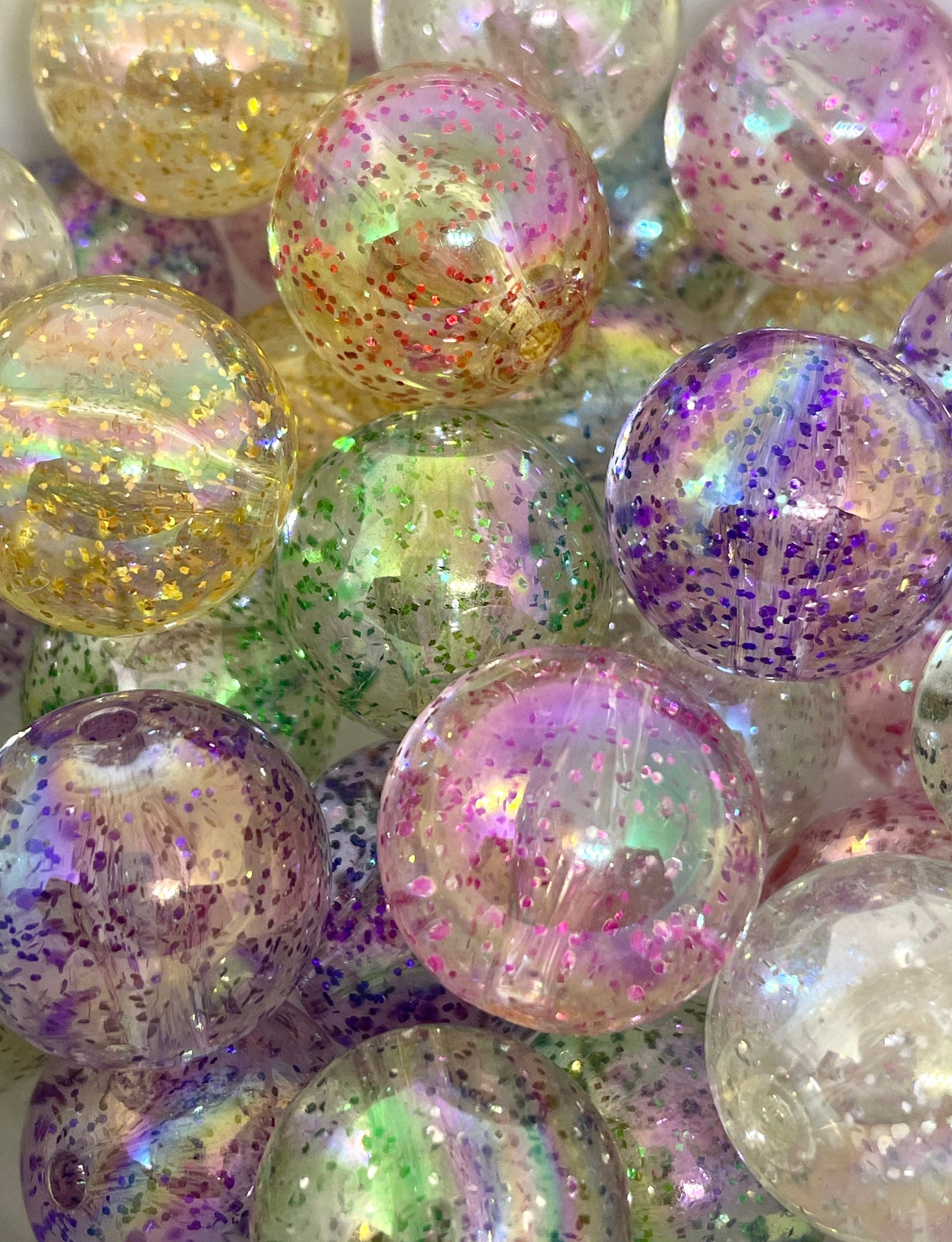 Chunky Glitter Beads, Marble Beads for Chunky Jewelry, Necklace, Clear Beads, Sparkle Beads, Large Beads