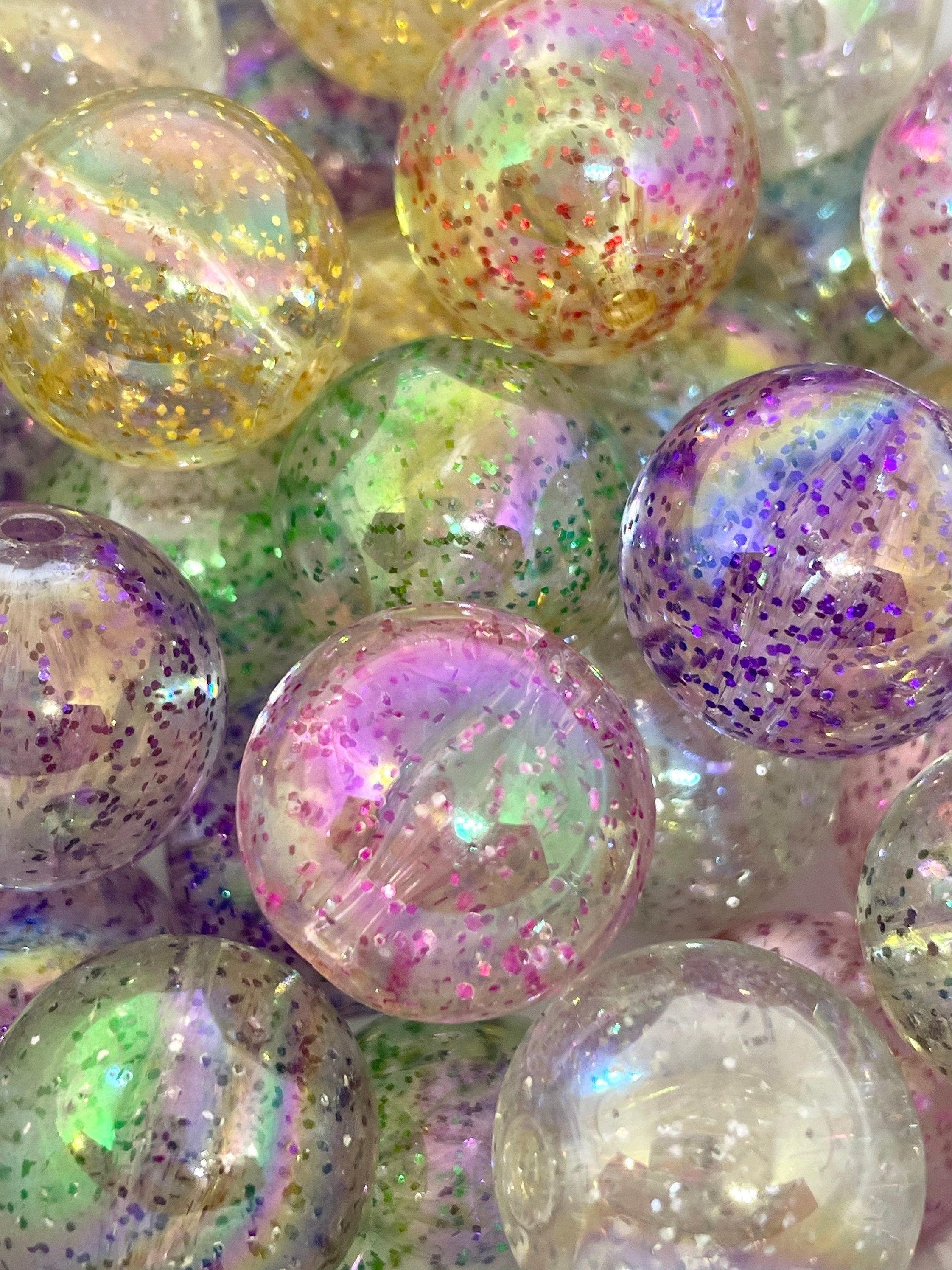 Chunky Glitter Beads, Marble Beads for Chunky Jewelry, Necklace, Clear Beads, Sparkle Beads, Large Beads
