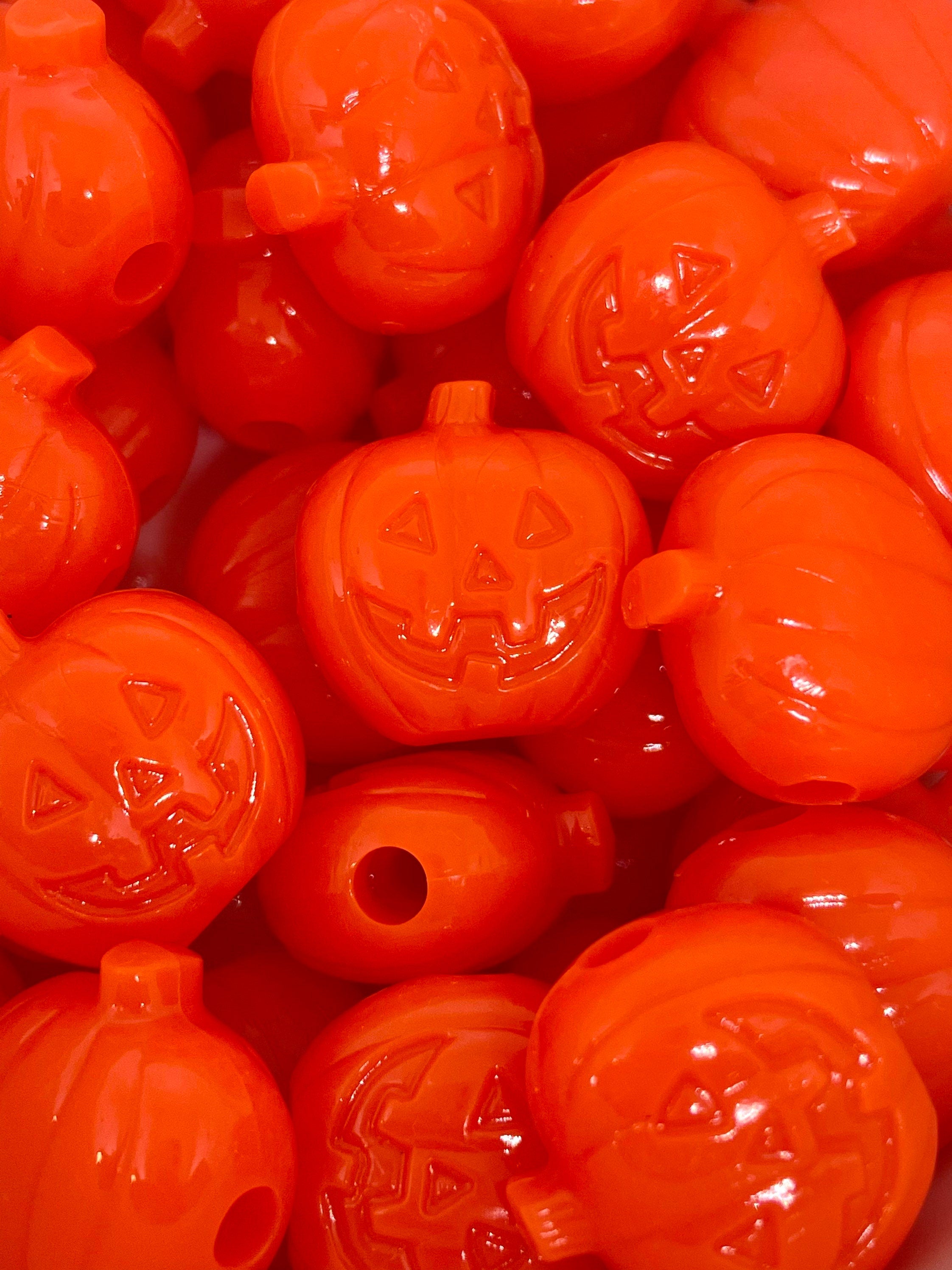 Bright Orange Pumpkin Beads, Halloween Beads, Jewelry, Charm, Goth Beads, Jack o Lantern Beads