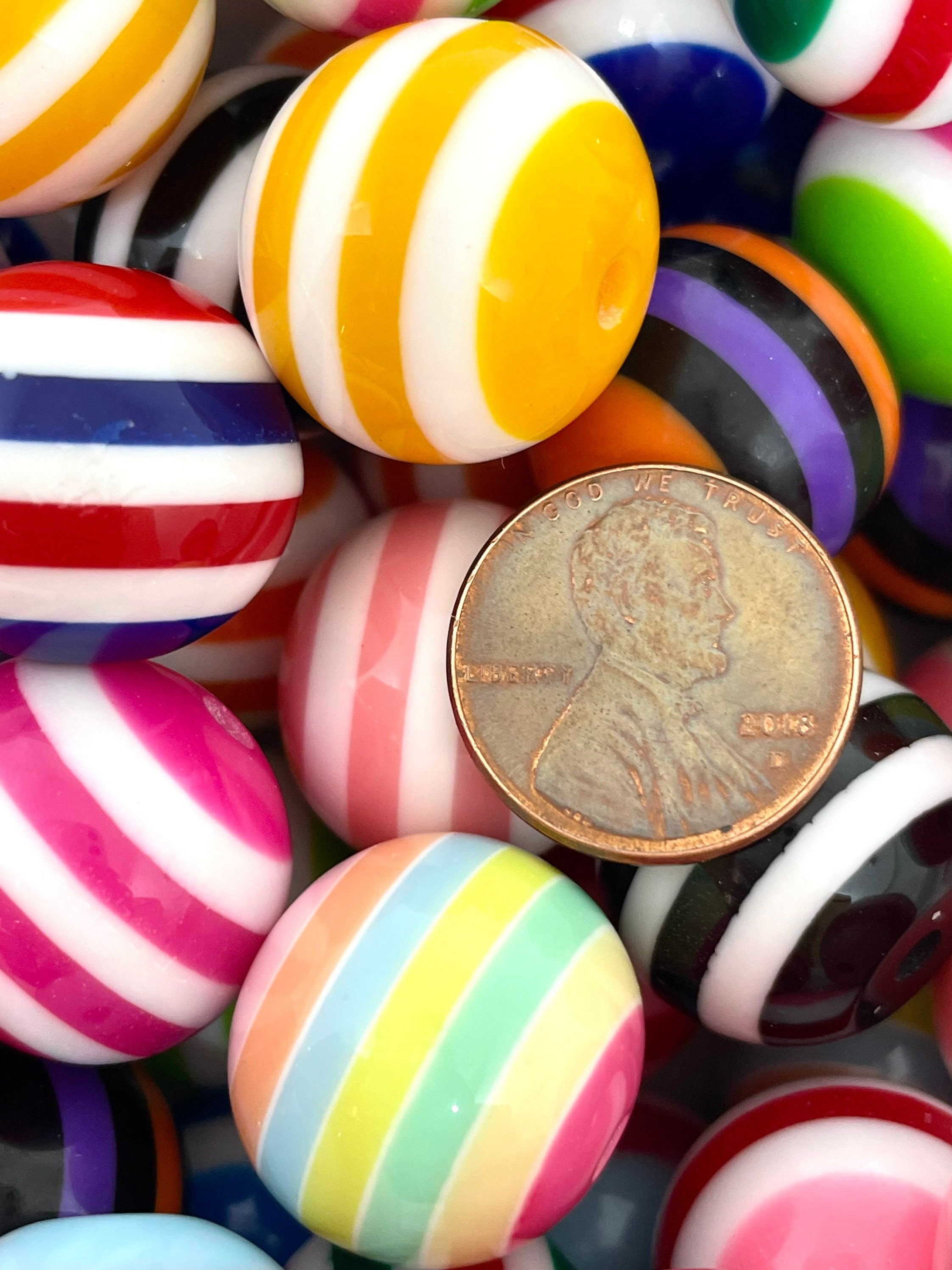 Chunky Striped Bead Assortment for Chunky Jewelry, Necklace, Bracelet, Rainbow Bead Variety, 20mm Bead Set