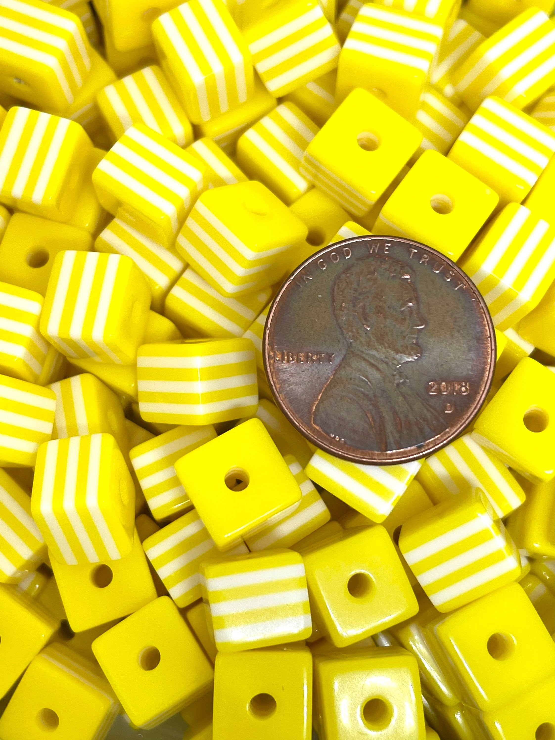Lemon Squares Striped Beads for Jewelry making, Candy Beads for Bracelet, Yellow Beads, Cube Bead