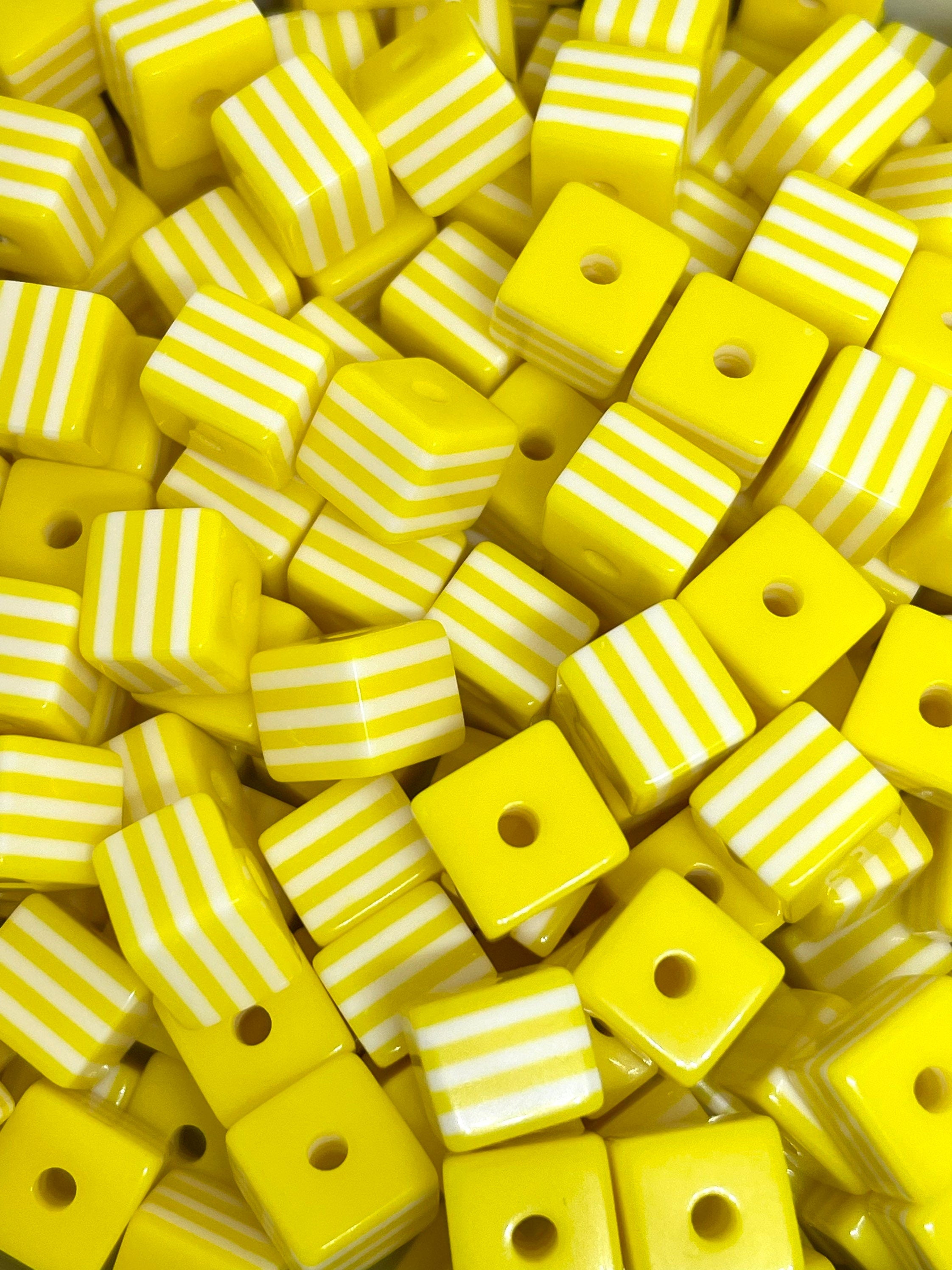 Lemon Squares Striped Beads for Jewelry making, Candy Beads for Bracelet, Yellow Beads, Cube Bead