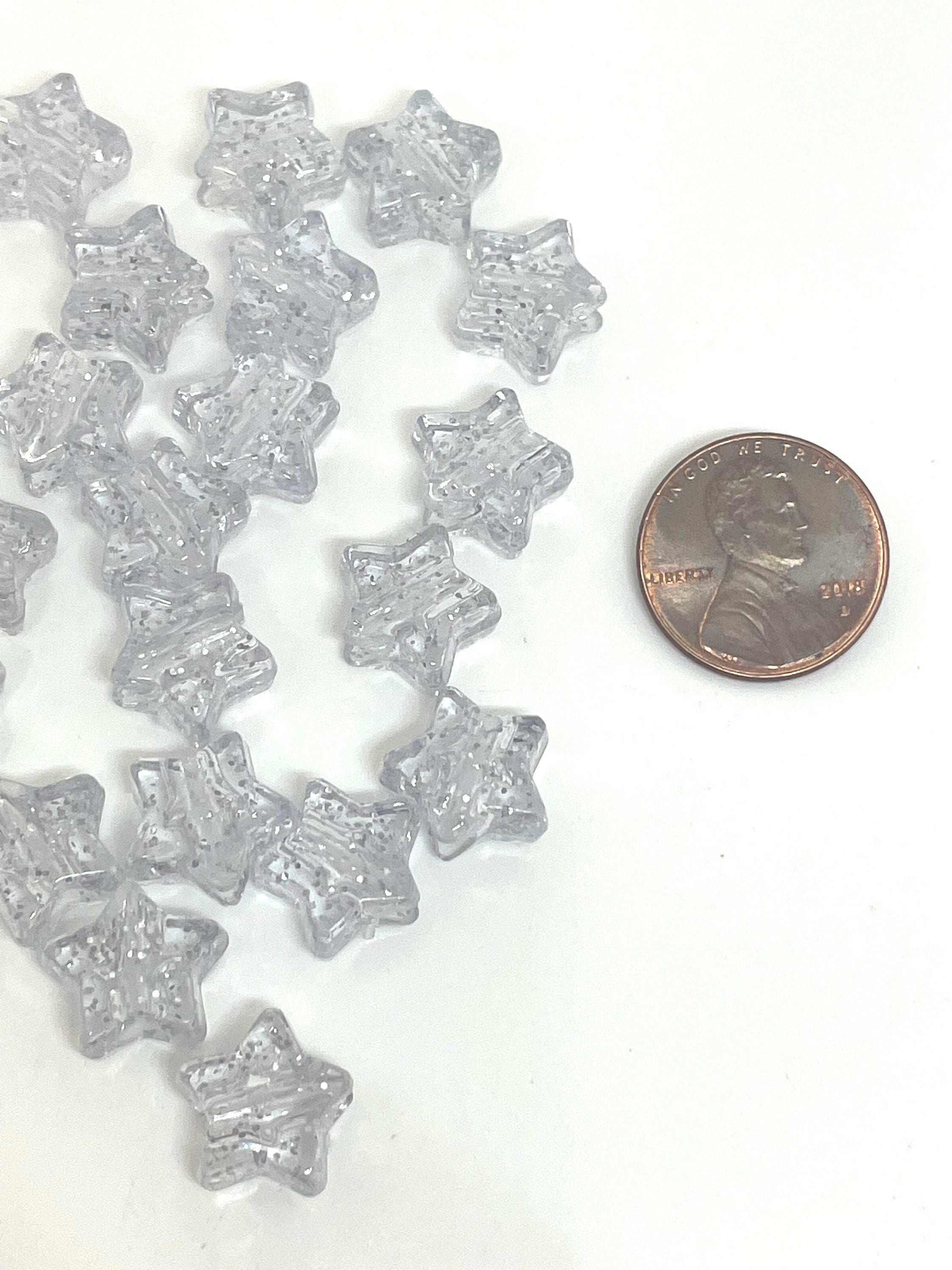 Silver Star Glitter Beads, Sparkle Star Beads for Jewelry Making, Fun Beads, Star Pony Beads, Kandi Beads