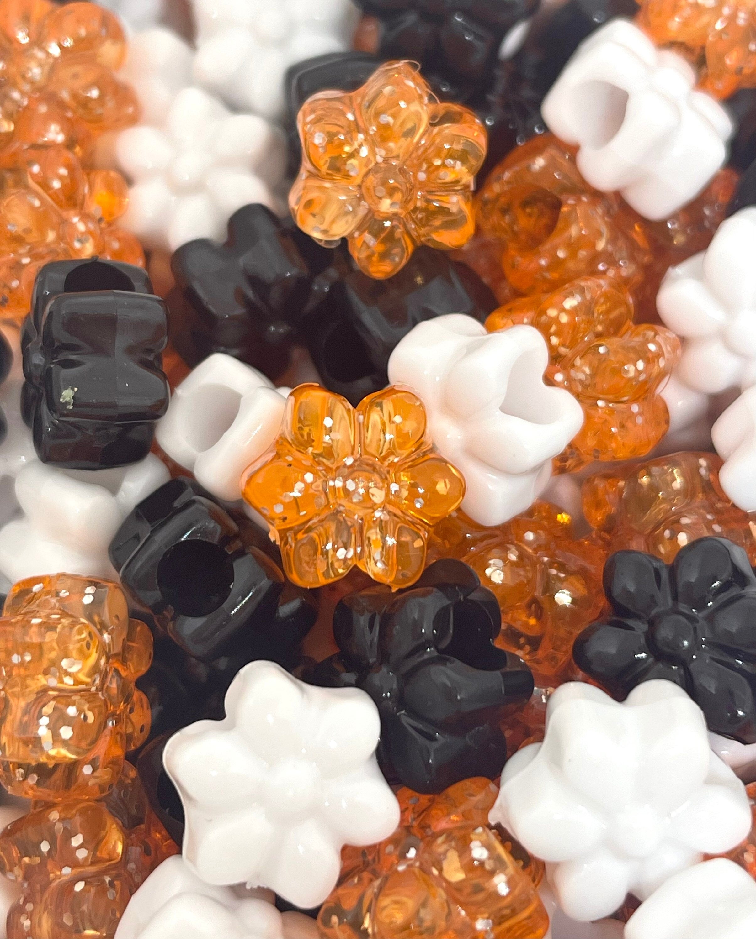 Halloween Beads for Halloween Jewelry, Spooky Cute Beads for Bracelet, Flower Pony Beads, Glitter Beads, Gothic Beads, Creepy Beads, Orange