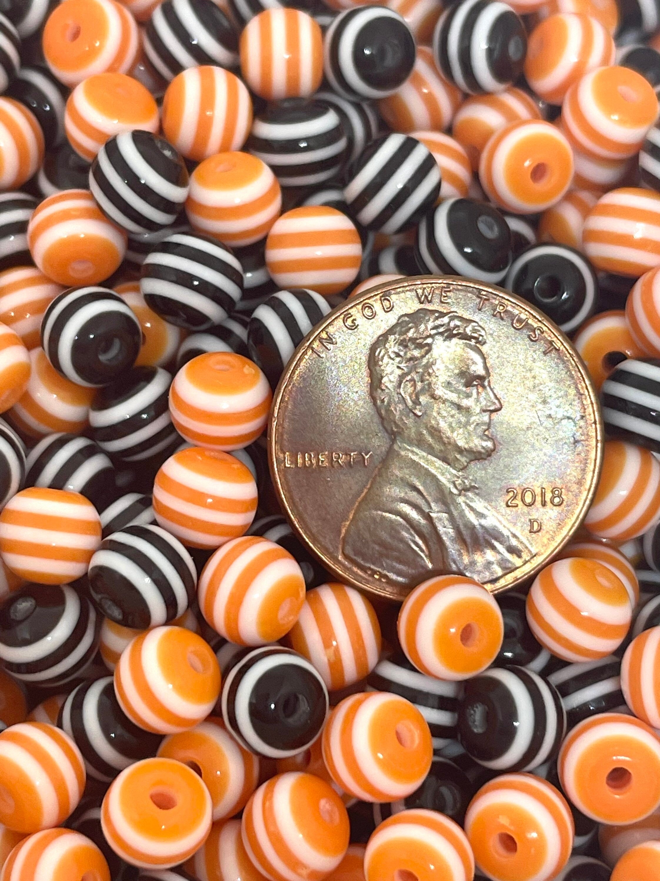 Striped Resin Beads in Black and White, Orange and White - Perfect for Halloween Crafts