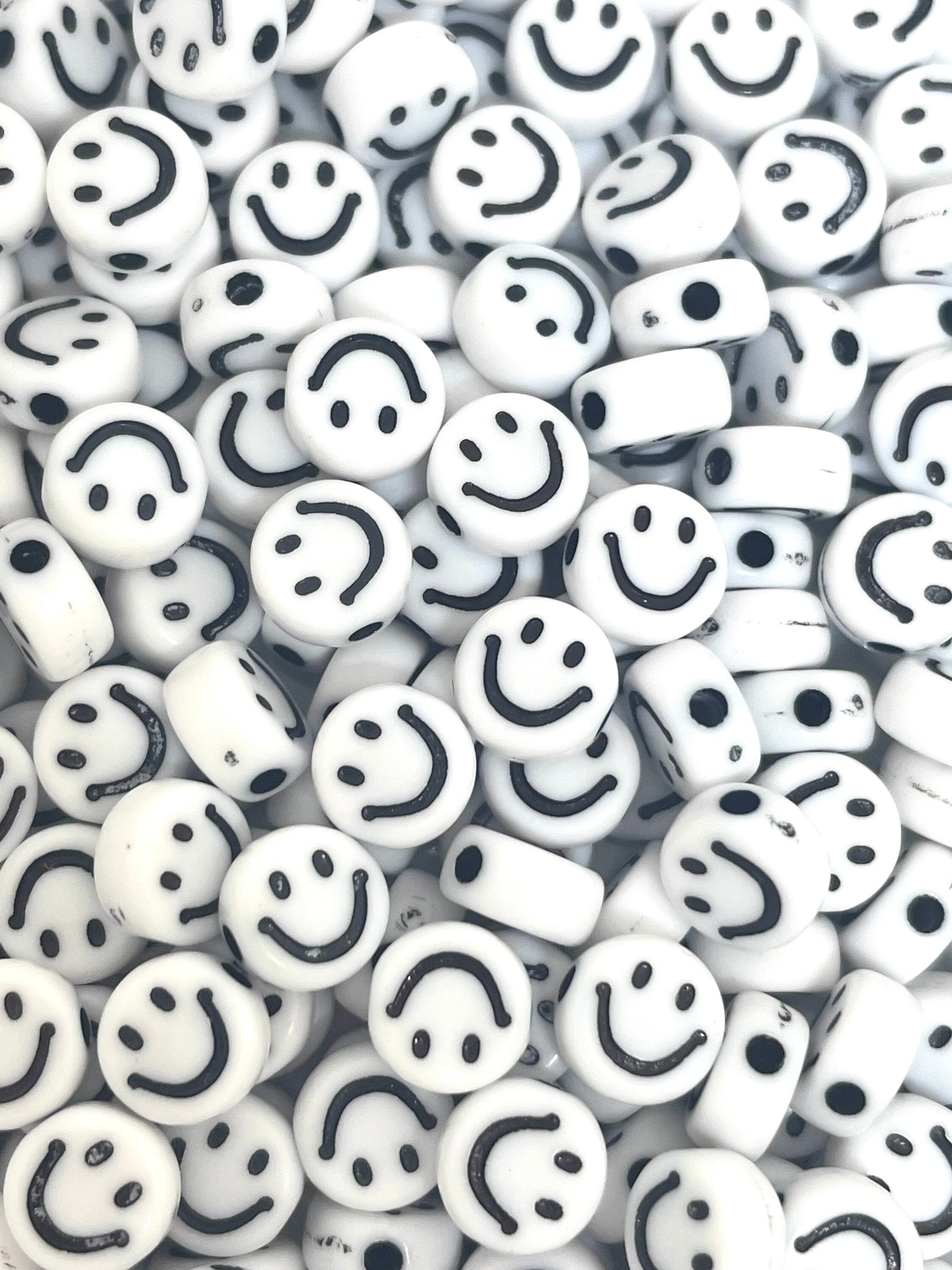 White Happy Face Beads, Charms for Alphabet Jewelry, Letter Jewelry, Emoji Beads, Smiley Face SMOL Beads