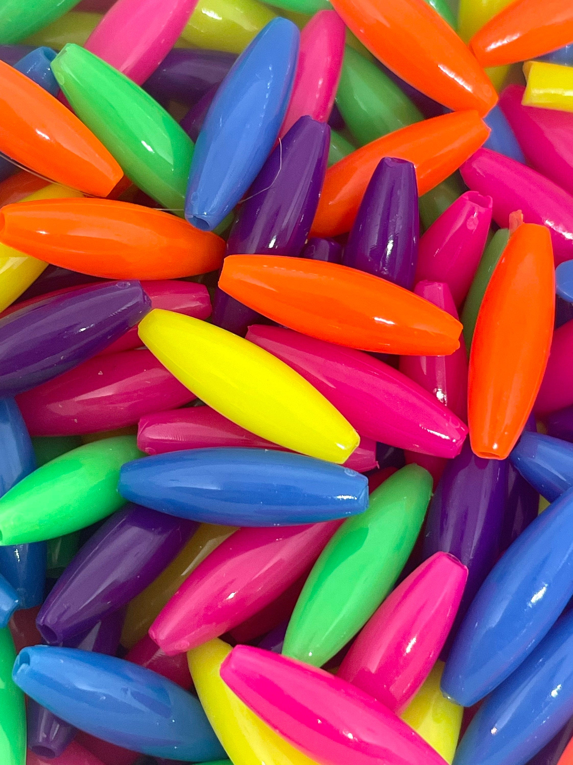 Bright Neon Spaghetti Beads, Oval Bead Set for Necklace, Bracelet, Jewelry Making, Acrylic Beads, Bright Tube Beads, Cylinder Beads
