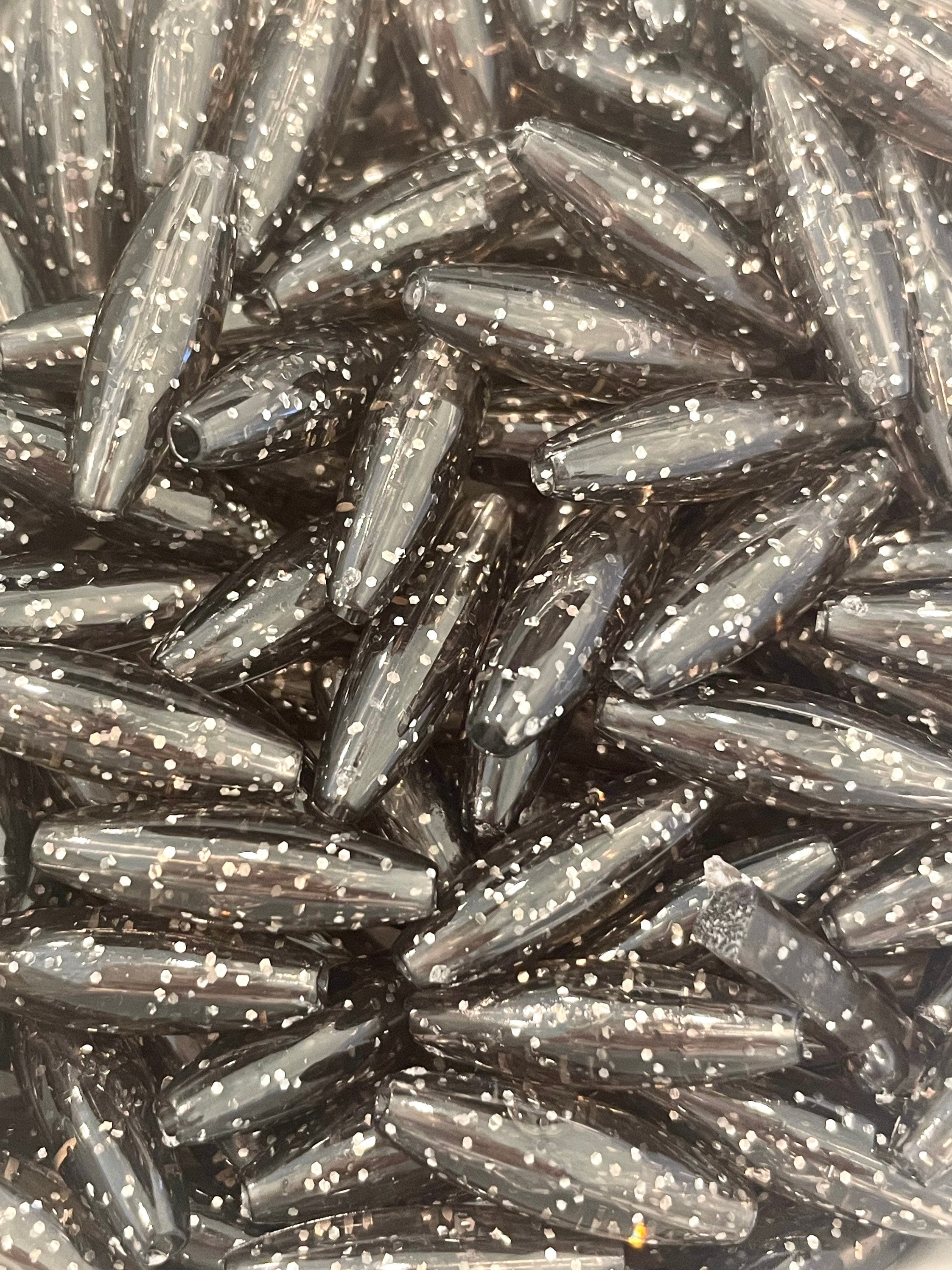 Black Glitter Spaghetti Beads for Bracelet, Necklace, Jewelry Making, Halloween Tube Beads, Cylinder Beads