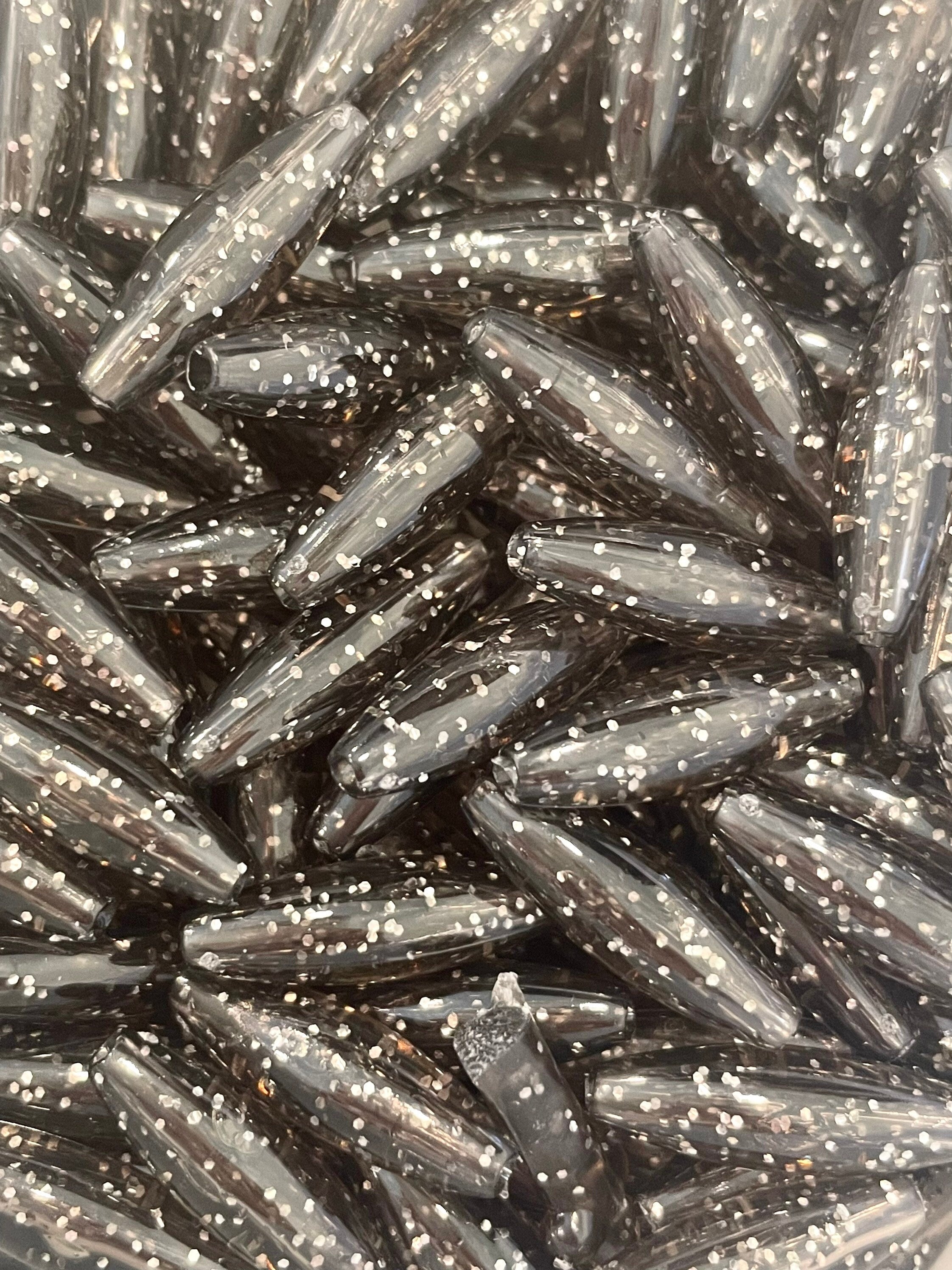 Black Glitter Spaghetti Beads for Bracelet, Necklace, Jewelry Making, Halloween Tube Beads, Cylinder Beads