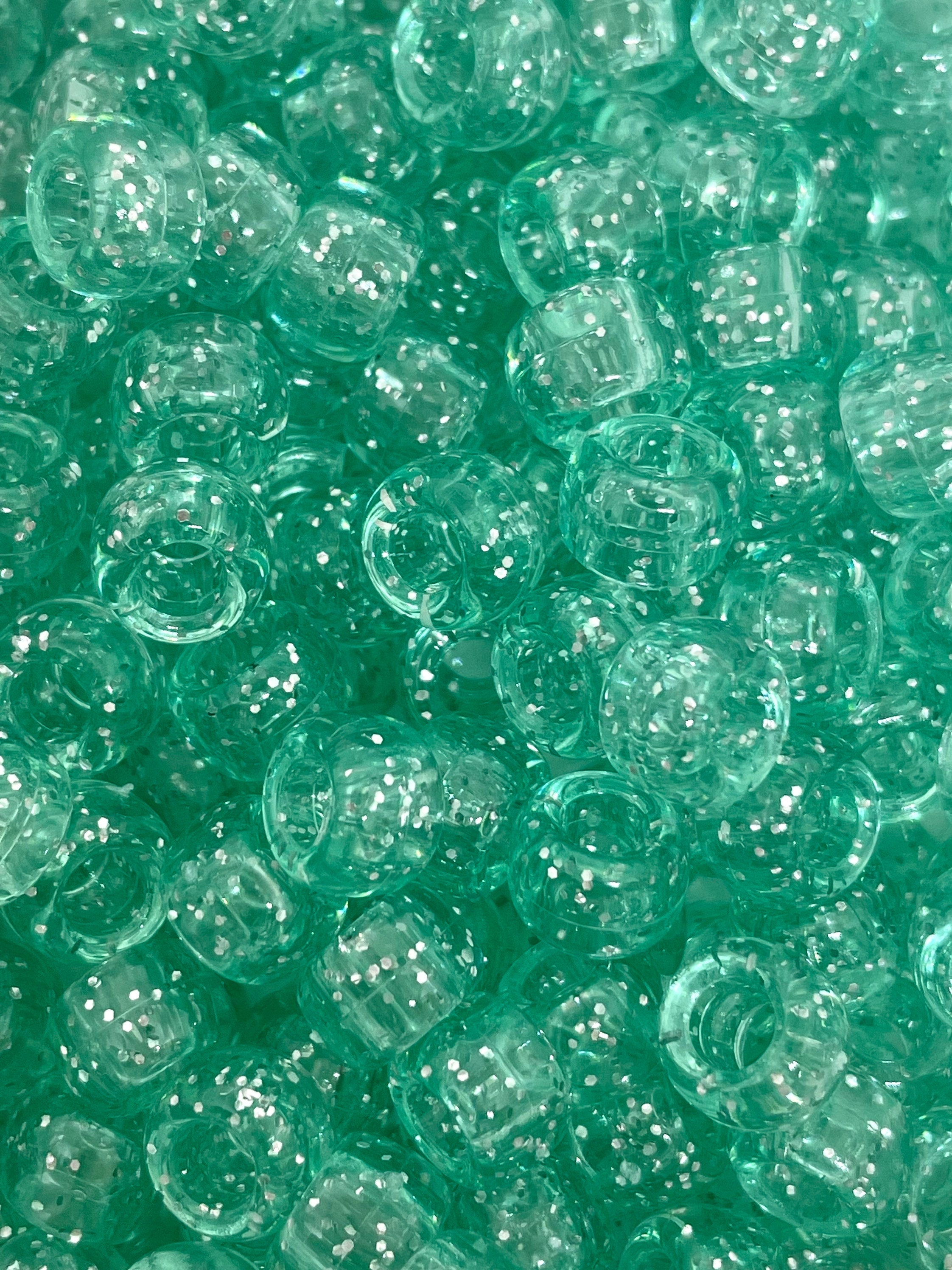 Aqua Glitter Barrel Beads for Kandi Bracelet, Necklace, Bead Party, Green Sparkle Beads, EDM beads, Green Pony Beads