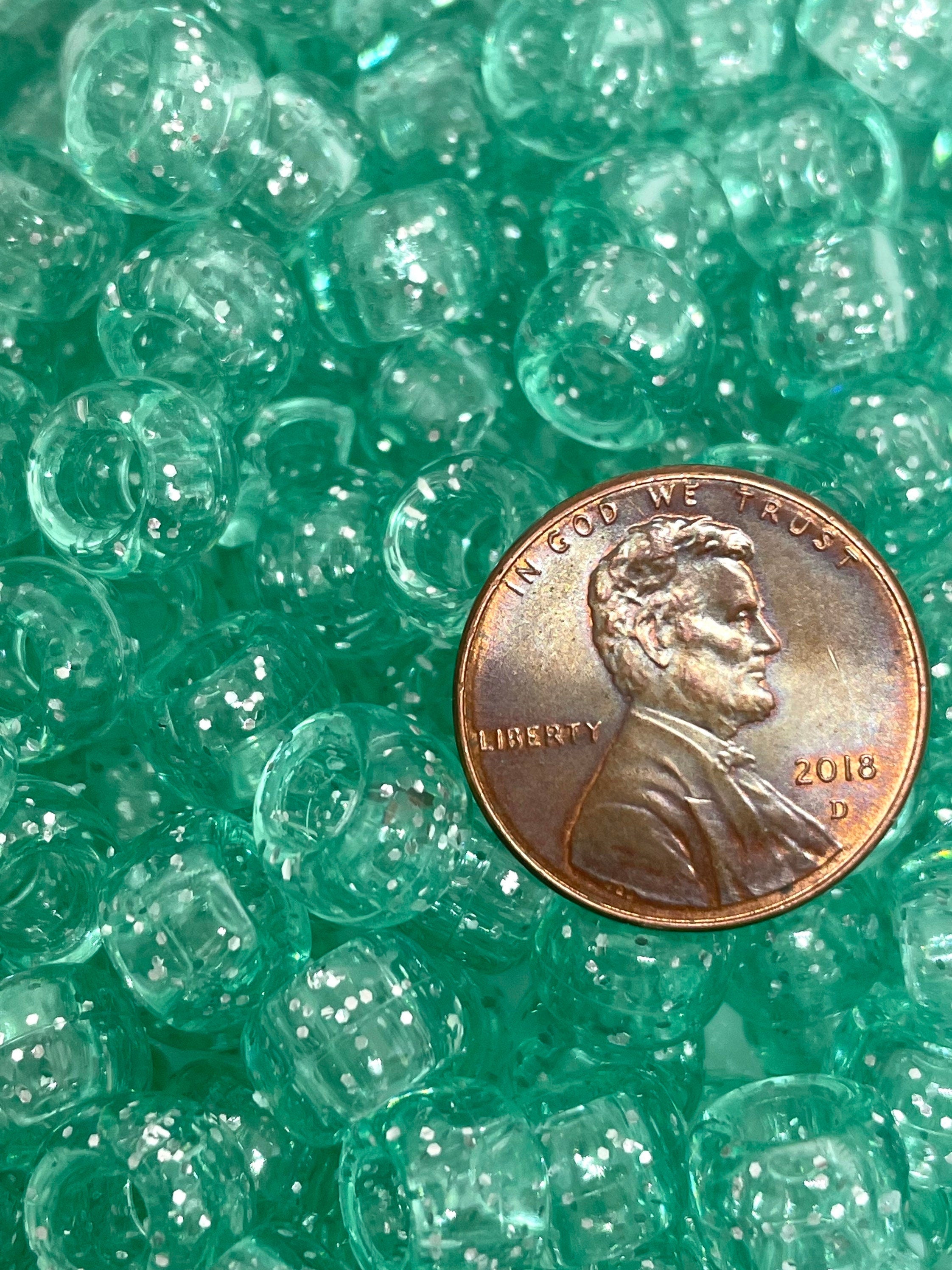 Aqua Glitter Barrel Beads for Kandi Bracelet, Necklace, Bead Party, Green Sparkle Beads, EDM beads, Green Pony Beads
