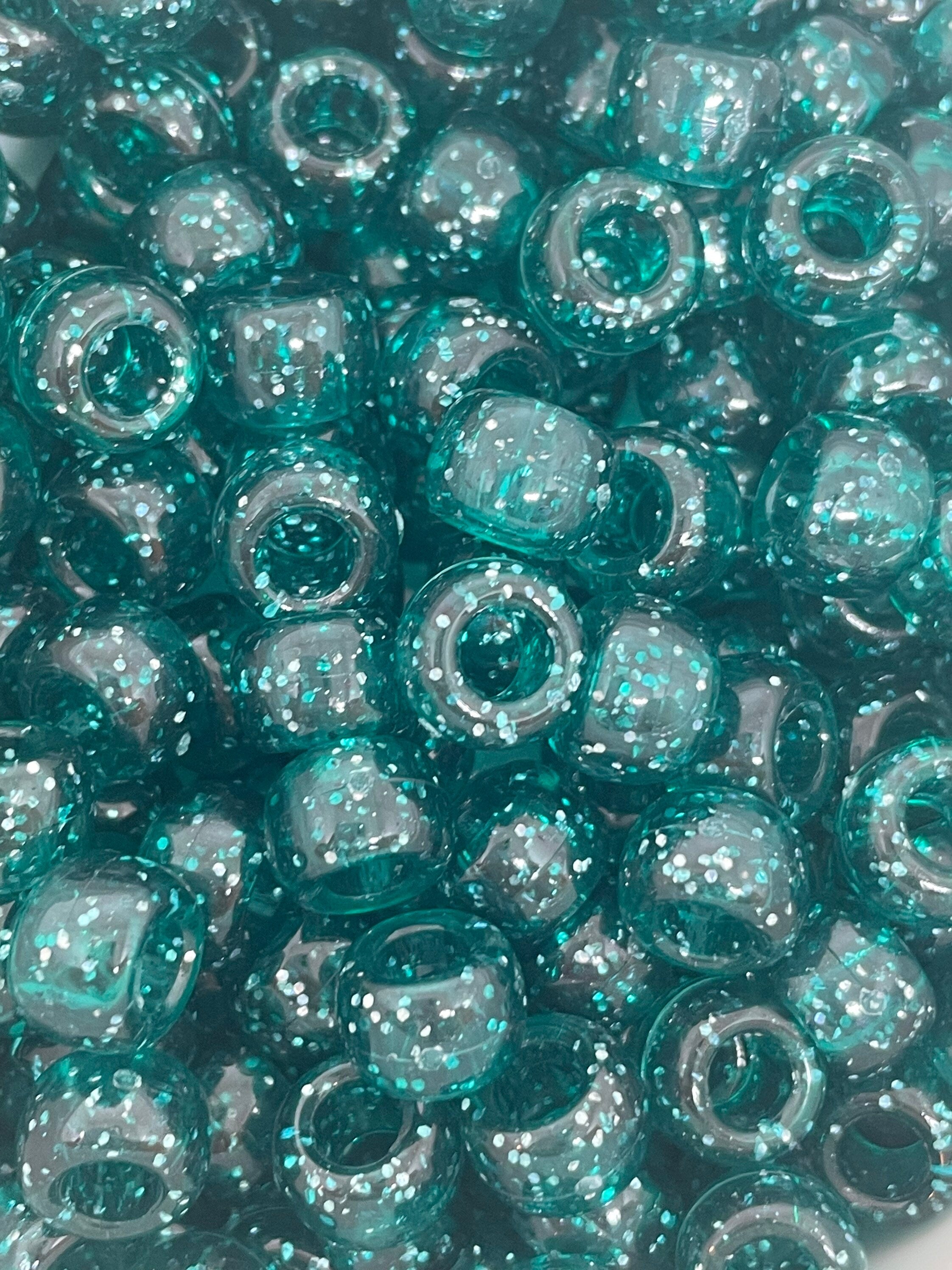 Sea Green Glitter Pony Beads for Jewelry Making, Kandi Bracelet, Sparkle Pony Beads, Mermaid Beads