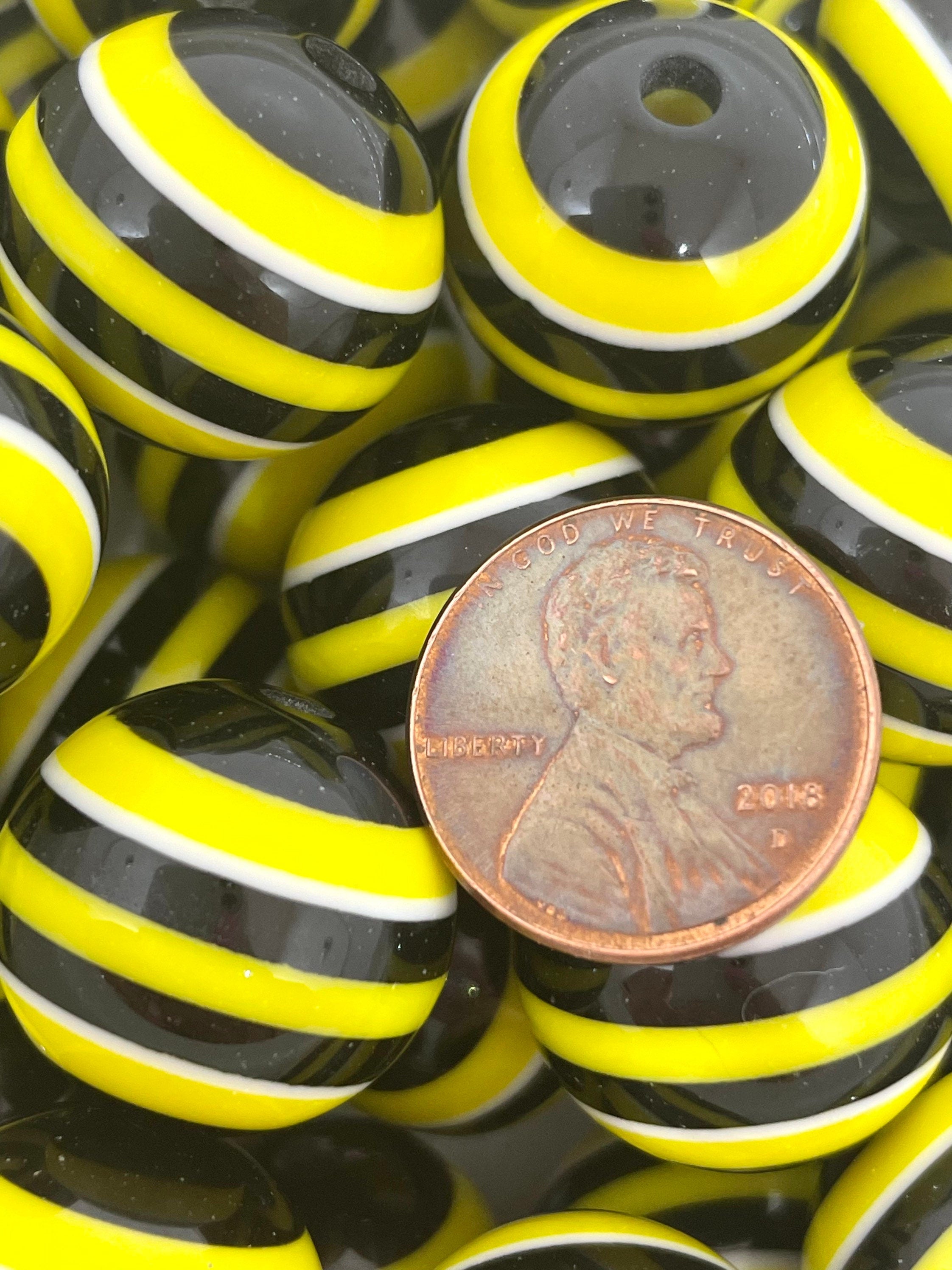 Chunky Bumble Bee Beads, Black and Yellow Beads for Chunky Jewelry, Necklace, Striped Beads