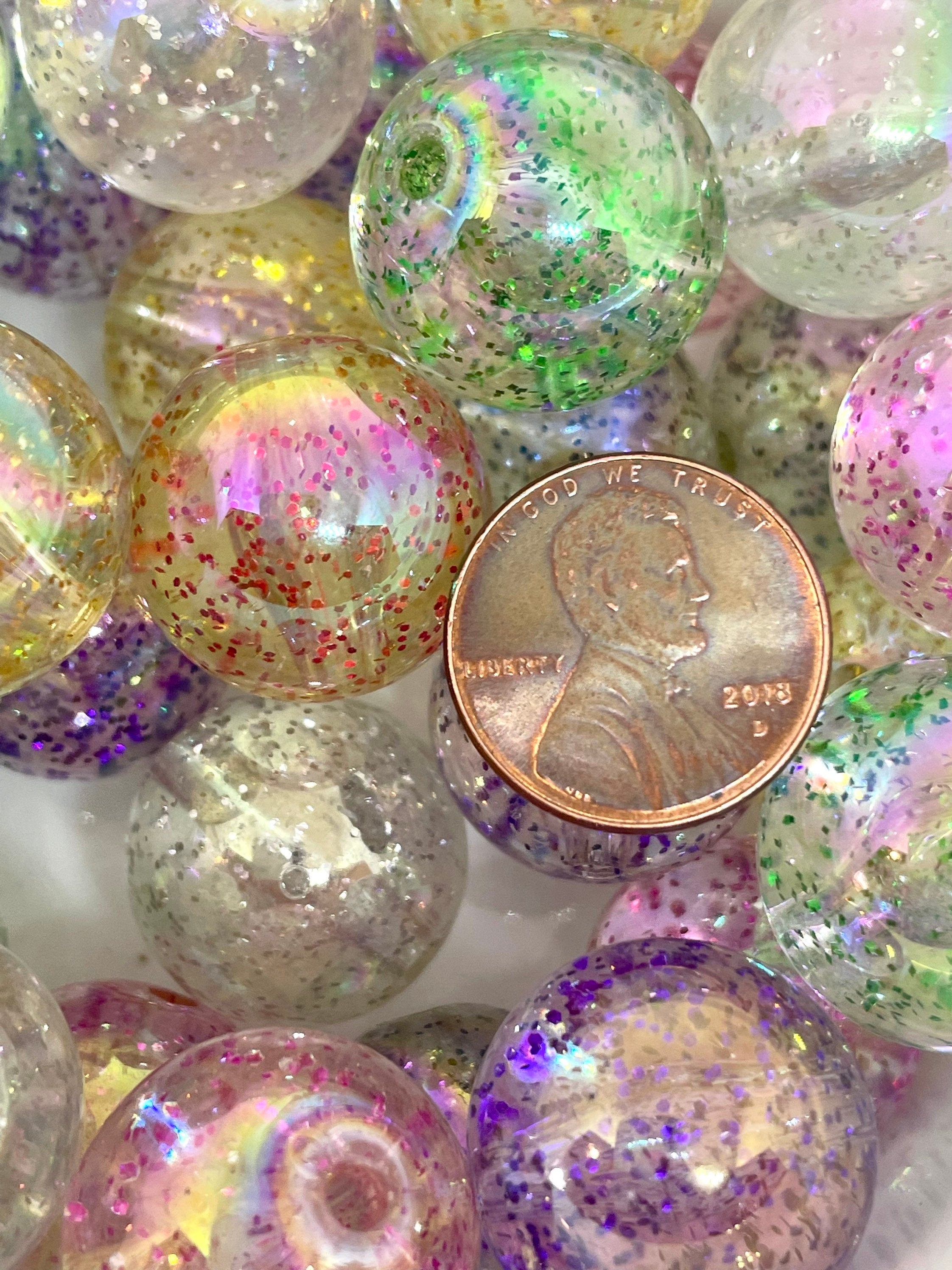 Chunky Glitter Beads, Marble Beads for Chunky Jewelry, Necklace, Clear Beads, Sparkle Beads, Large Beads