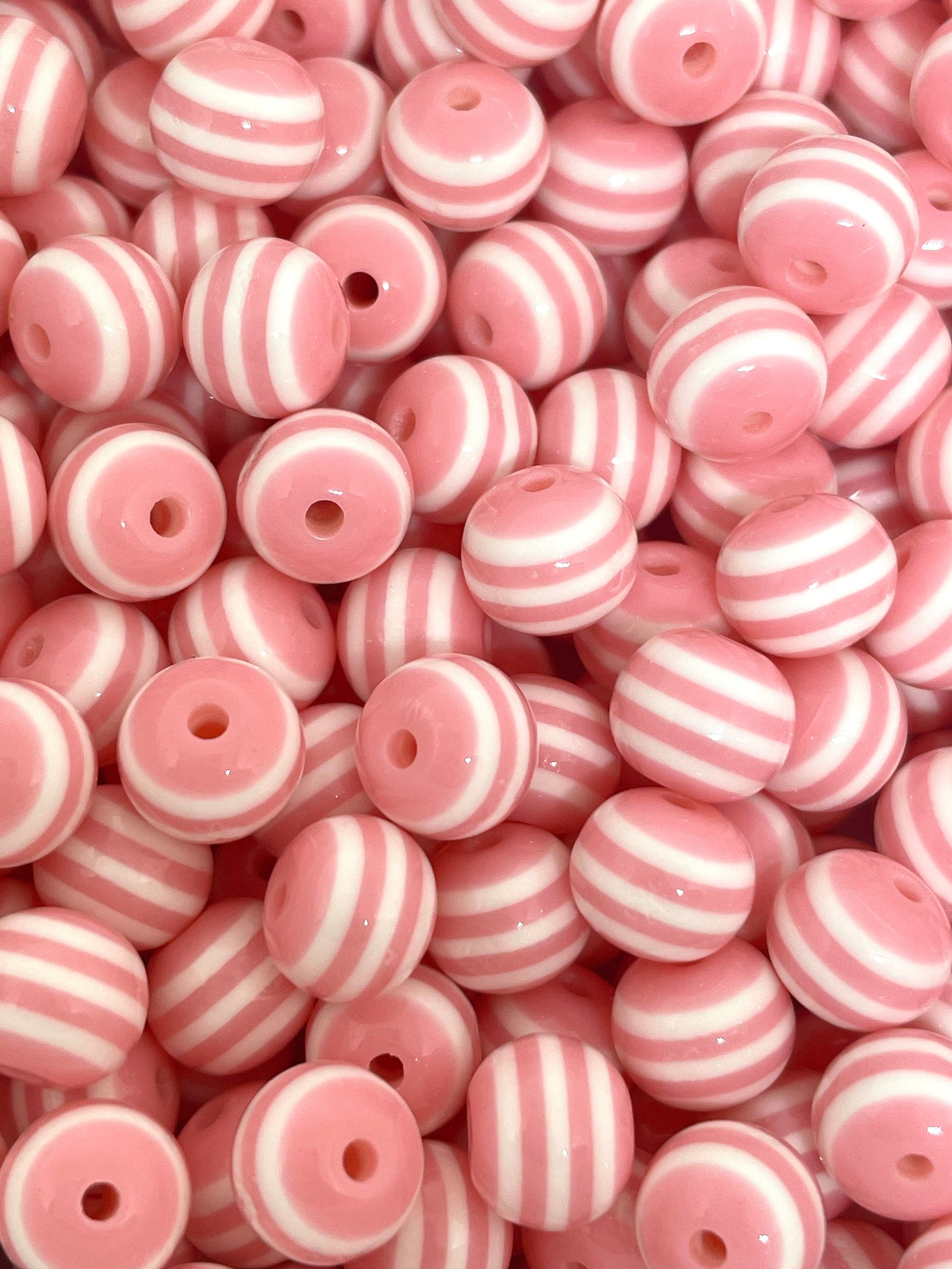8mm Light Pink Striped Candy Beads