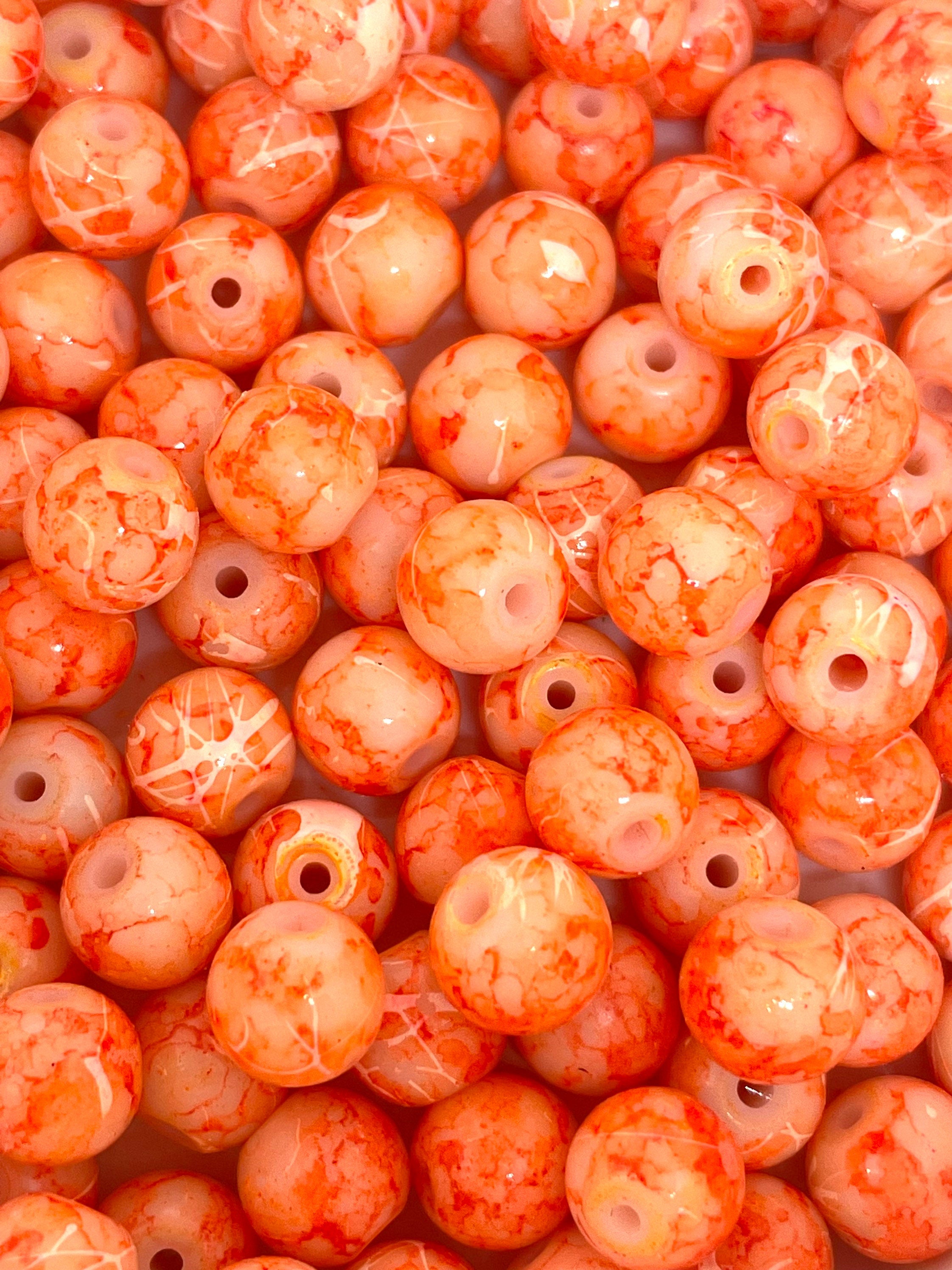 8mm Bright Orange Glass Beads