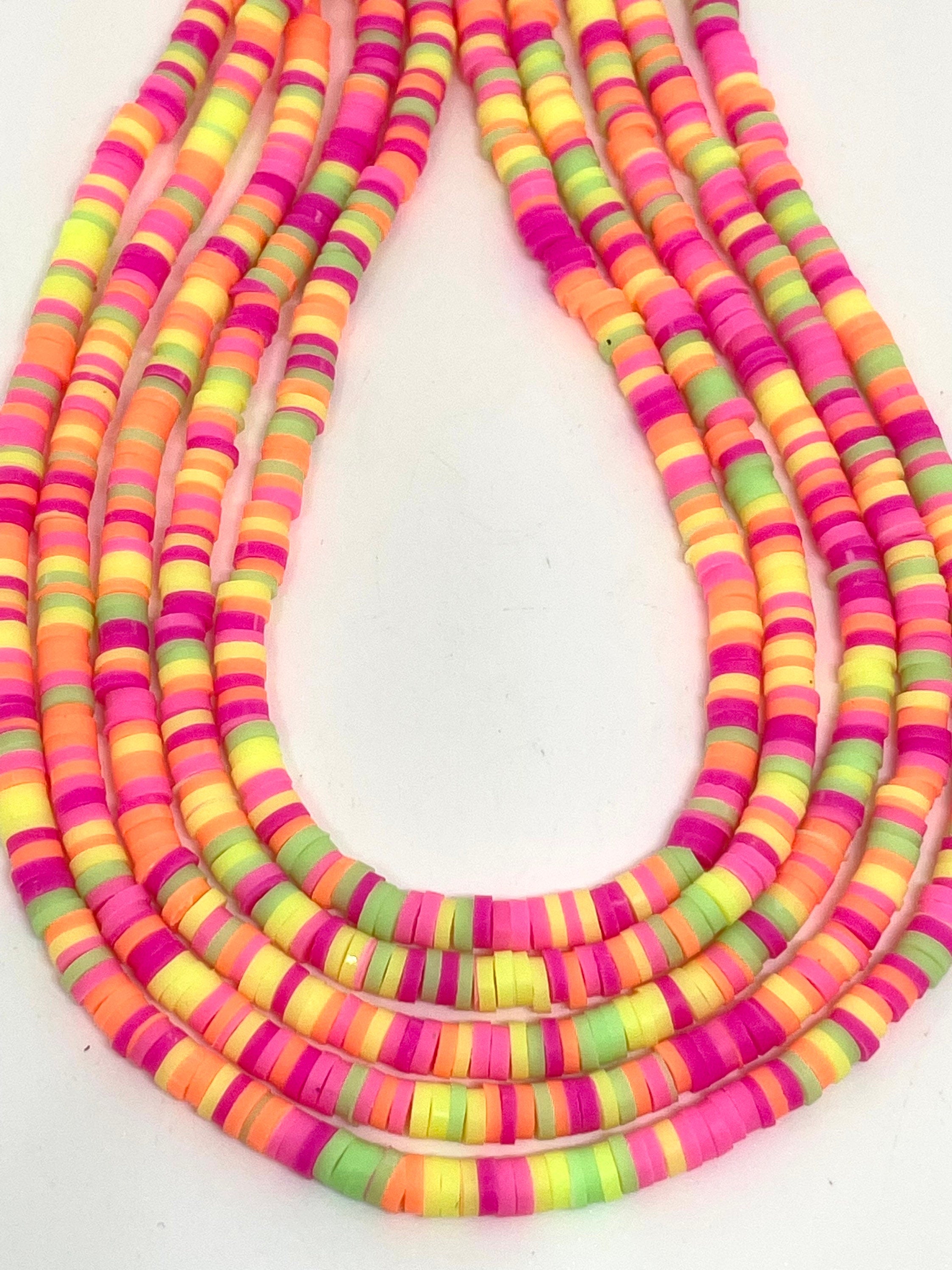 Mini Bright Neon Heishi Beads for Necklace, Jewelry Making, Bright Colored Beads, Rave Beads, Neon Jewelry