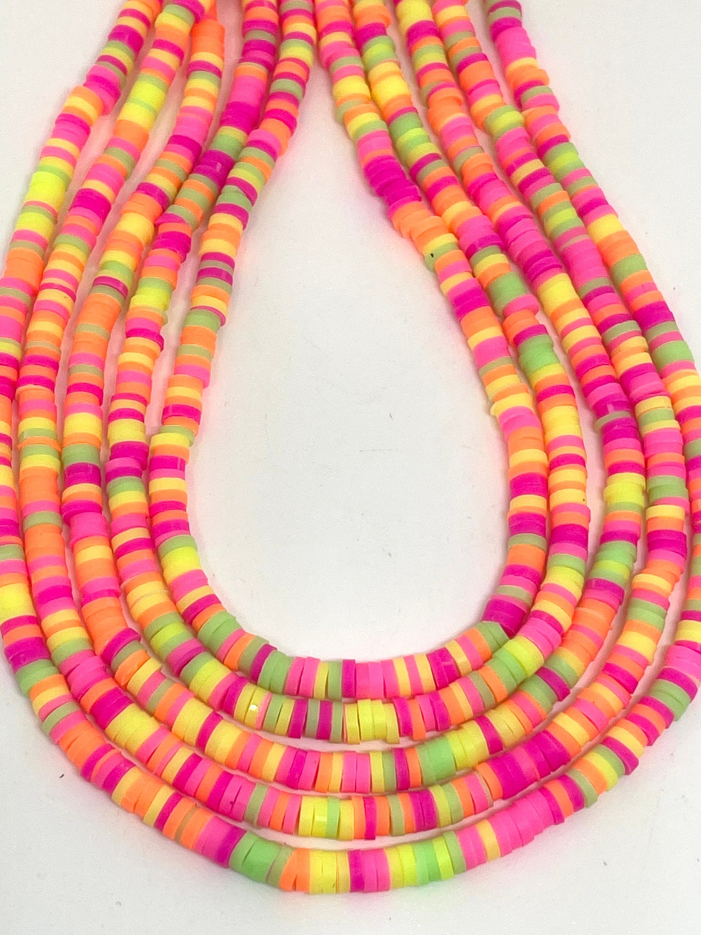 Mini Bright Neon Heishi Beads for Necklace, Jewelry Making, Bright Colored Beads, Rave Beads, Neon Jewelry