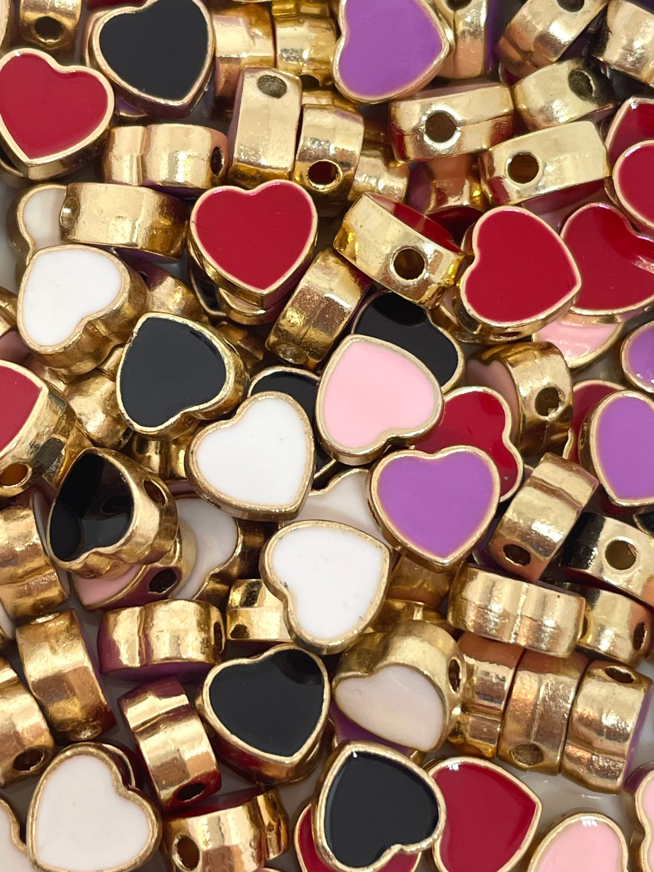 Gold Trimmed Gorgeous Heart Beads, Beautiful Metal Beads for Elegant Jewelry