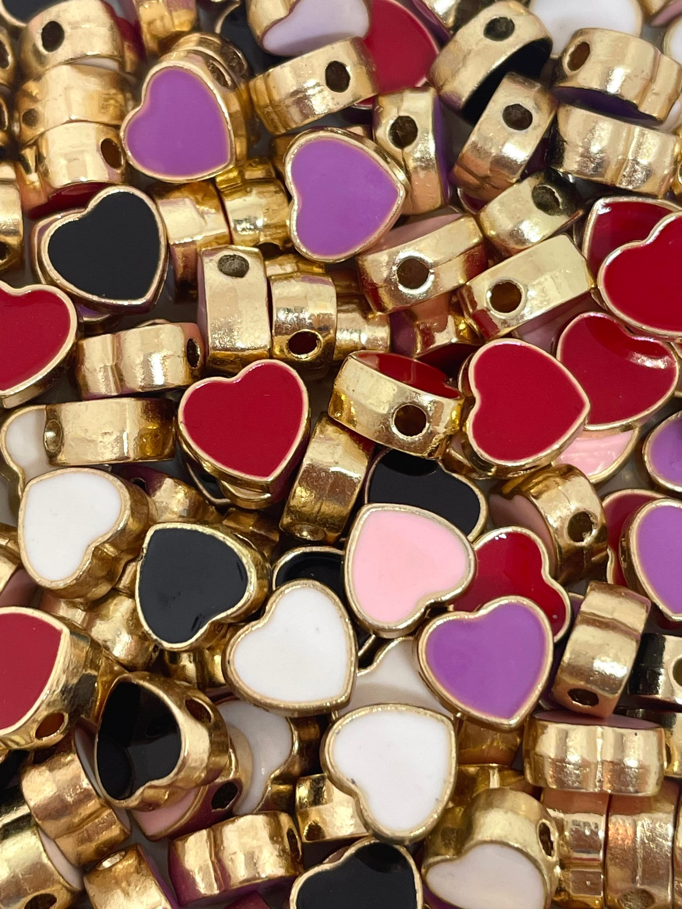 Gold Trimmed Gorgeous Heart Beads, Beautiful Metal Beads for Elegant Jewelry