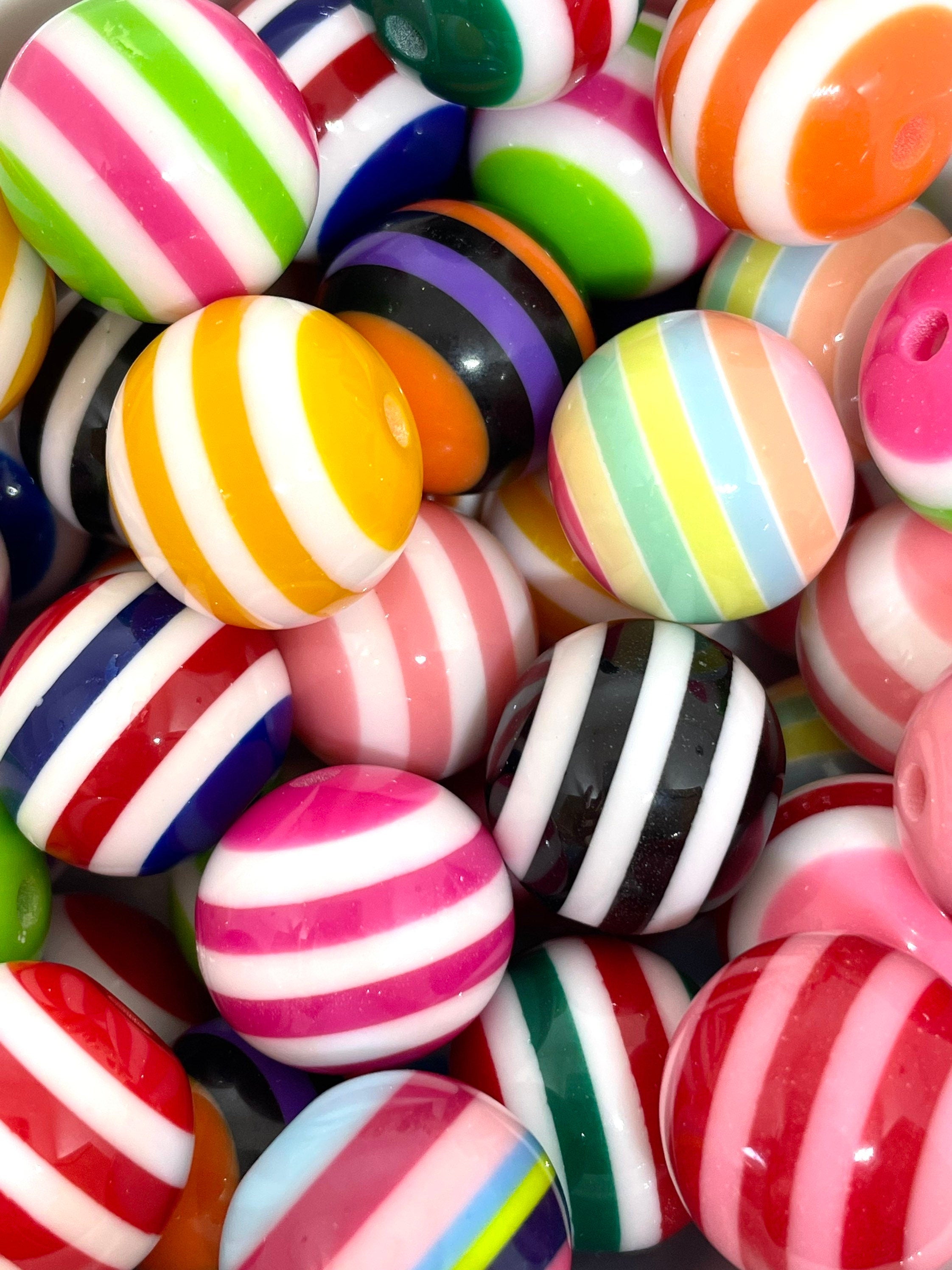 Chunky Striped Bead Assortment for Chunky Jewelry, Necklace, Bracelet, Rainbow Bead Variety, 20mm Bead Set
