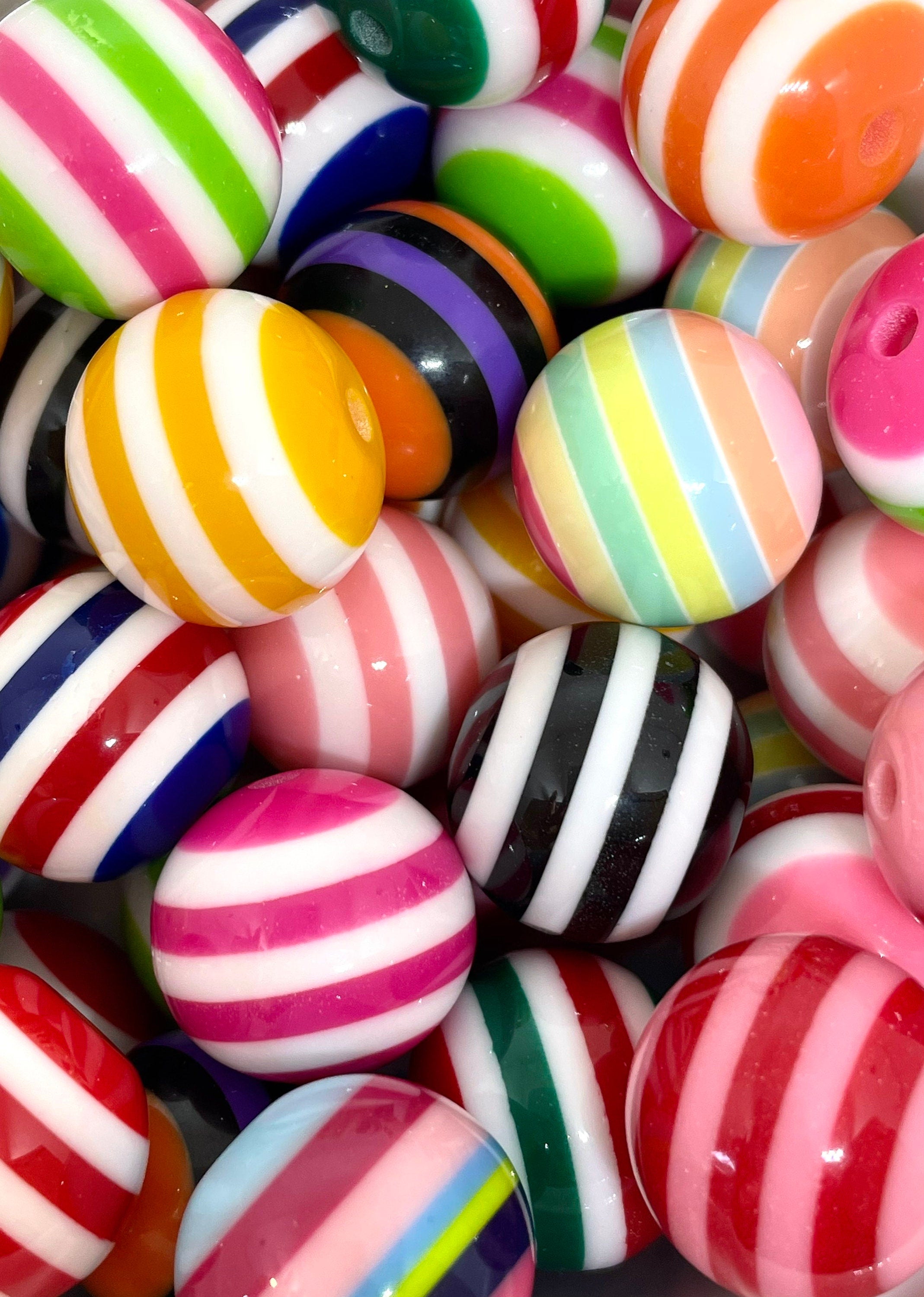 Chunky Striped Bead Assortment for Chunky Jewelry, Necklace, Bracelet, Rainbow Bead Variety, 20mm Bead Set