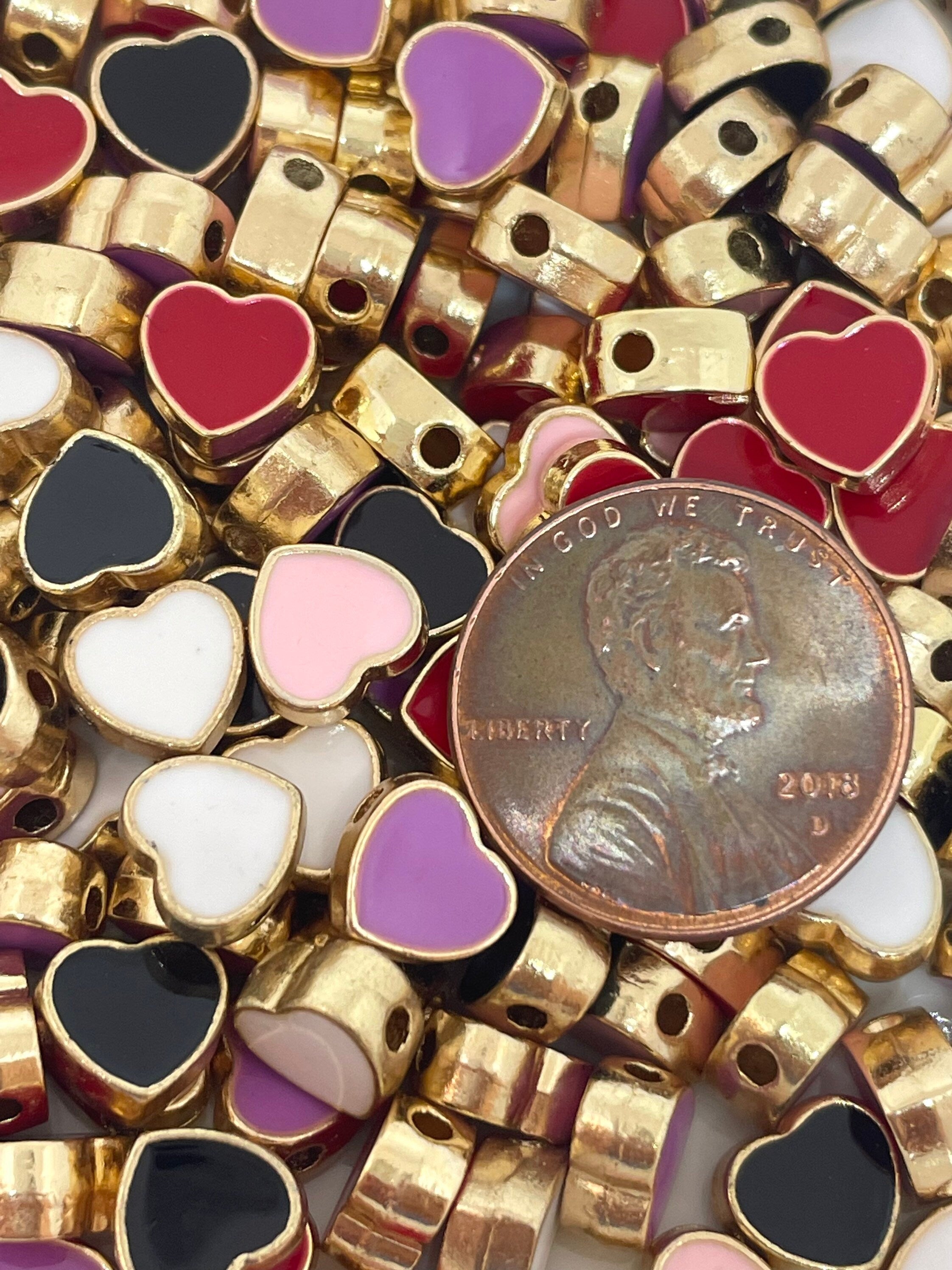 Gold Trimmed Gorgeous Heart Beads, Beautiful Metal Beads for Elegant Jewelry