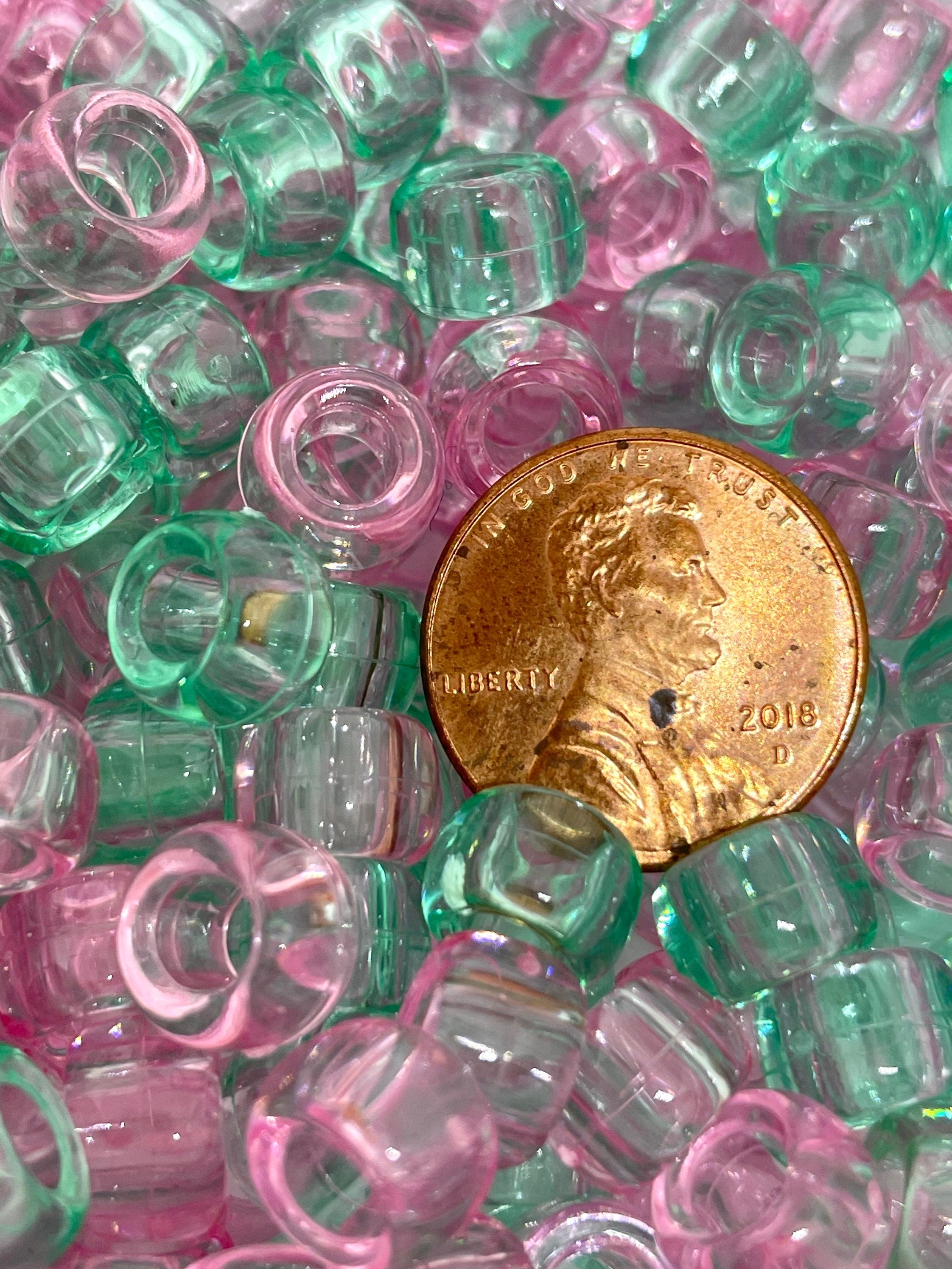 Transparent Mint and Light Pink Pony Bead Set, Retro Beads for Jewelry Making, Costume Jewelry, Kawaii Beads, Summer Beads