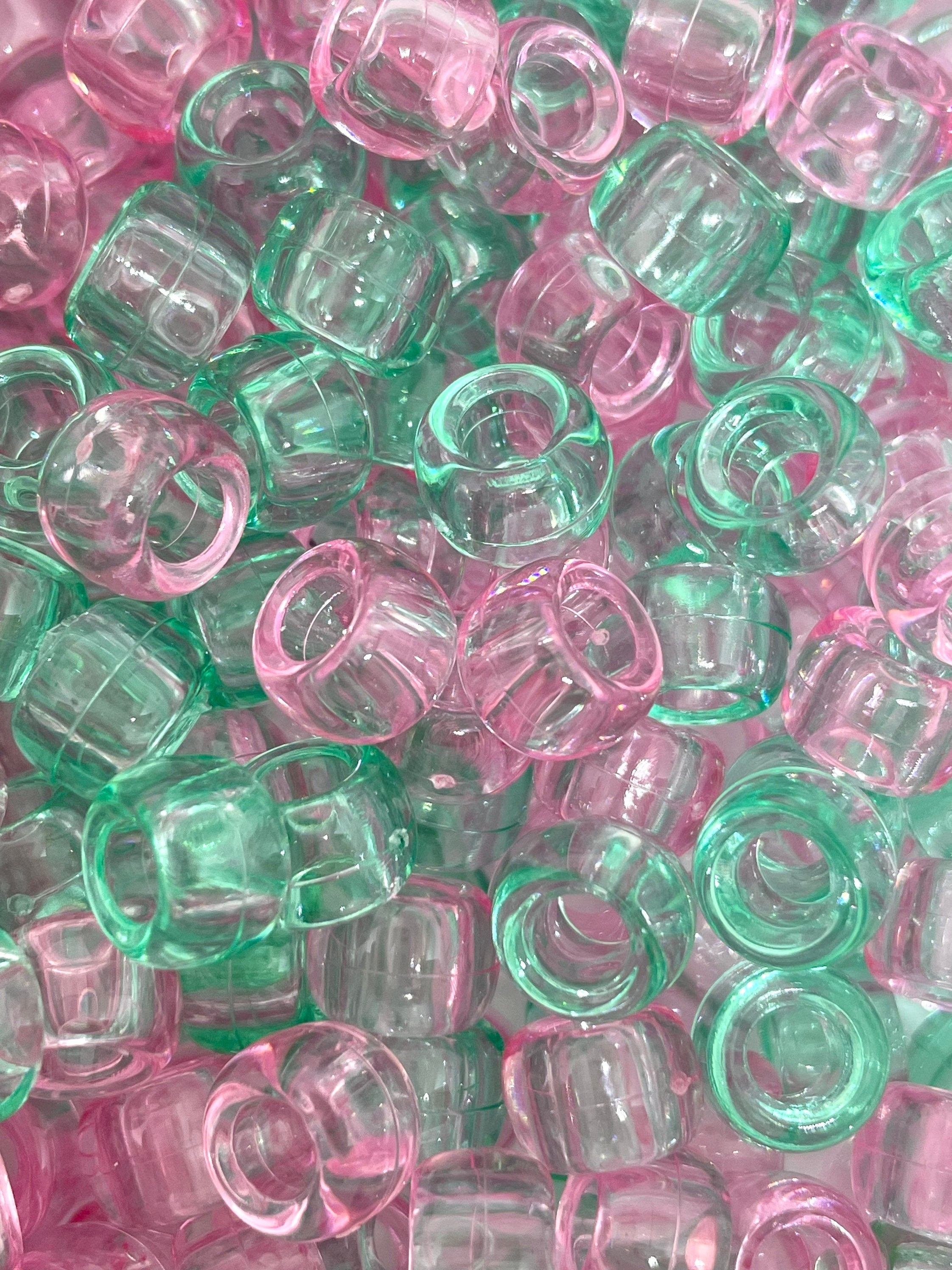 Transparent Mint and Light Pink Pony Bead Set, Retro Beads for Jewelry Making, Costume Jewelry, Kawaii Beads, Summer Beads