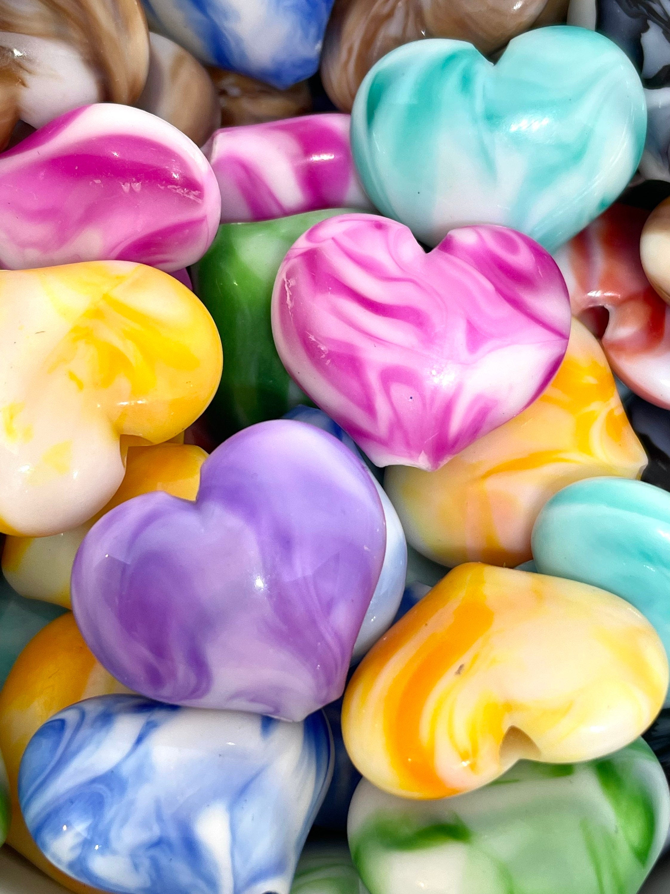 Gorgeous Ice Cream Swirl Pendant Heart Set for Jewelry Making, Large Heart Bead, Charm, Tie Dye Beads