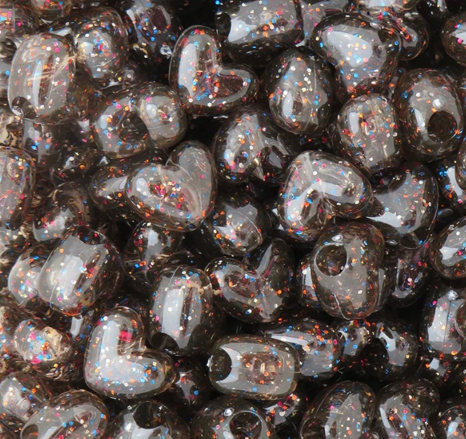 Black Confetti Heart Pony Beads for Halloween Jewelry, Party Beads, Halloween Beads, Gothic Beads, Gothic Lolita, Creepy Beads
