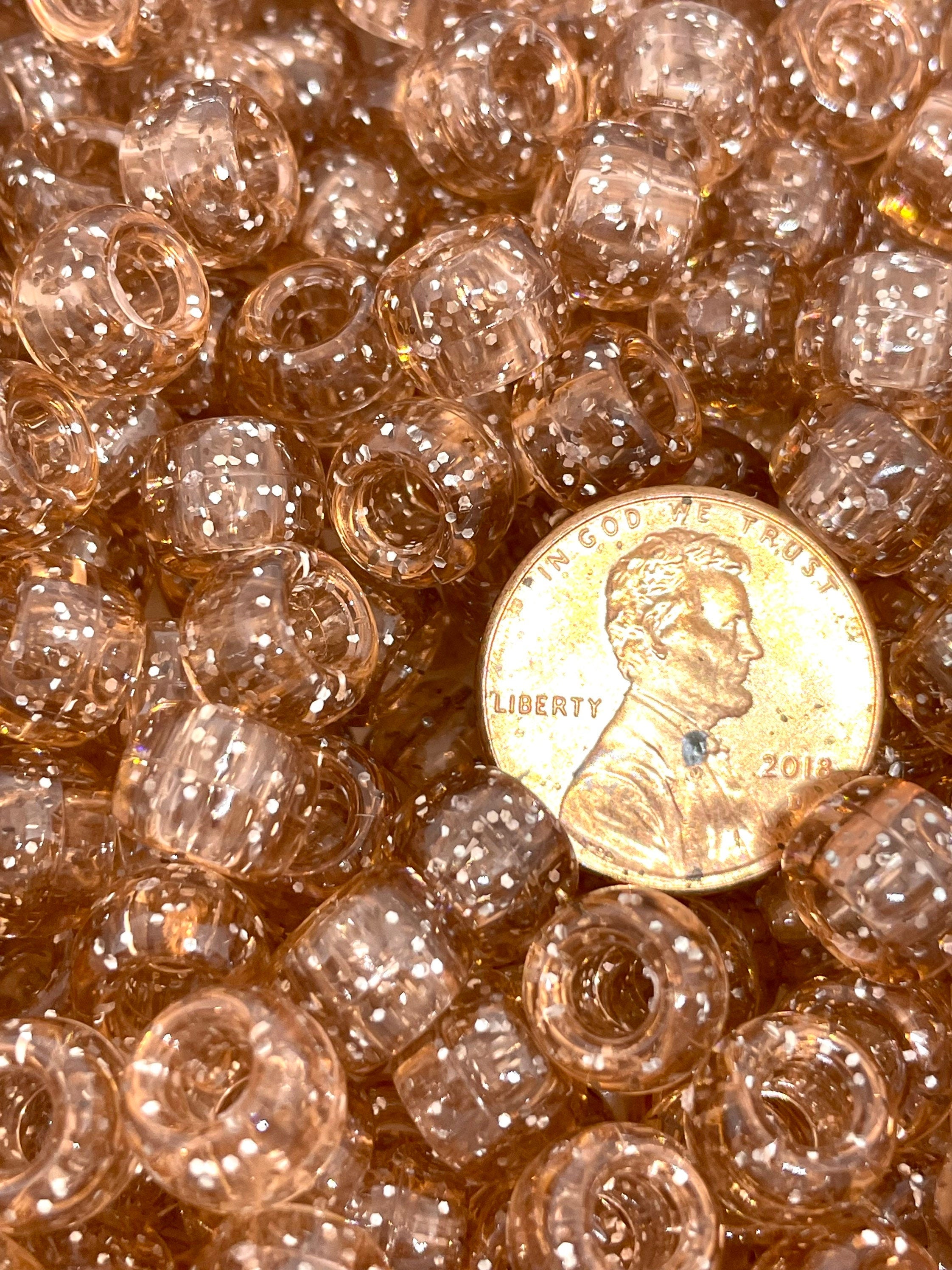 Peach Glitter Pony Beads, Barrel Beads, Kandi Beads for Bracelet, Champagne Beads