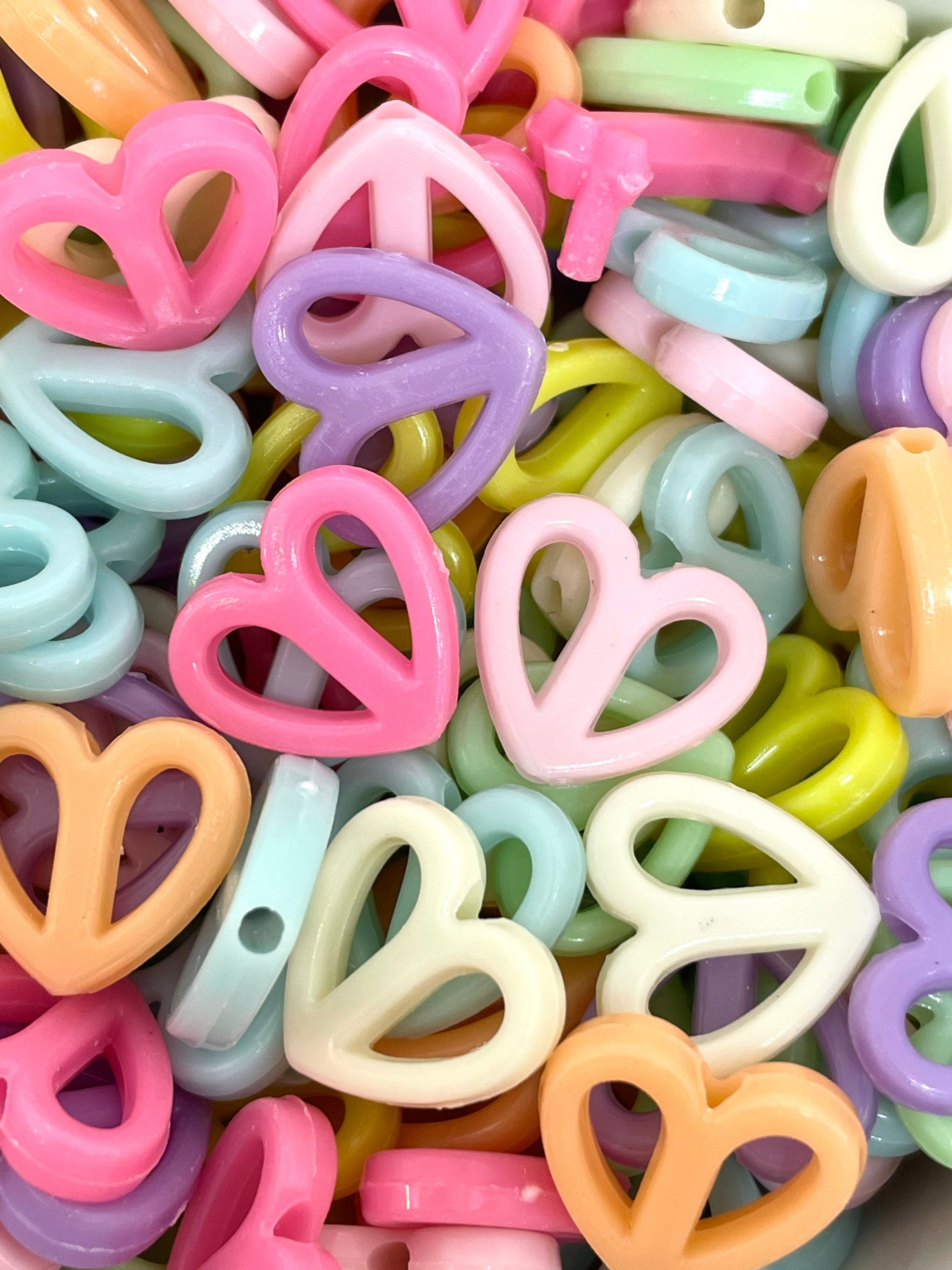 Kawaii Pastel Heart Beads, Peace Beads, Heart Pendant, Charm for Jewelry Making, Harajuku