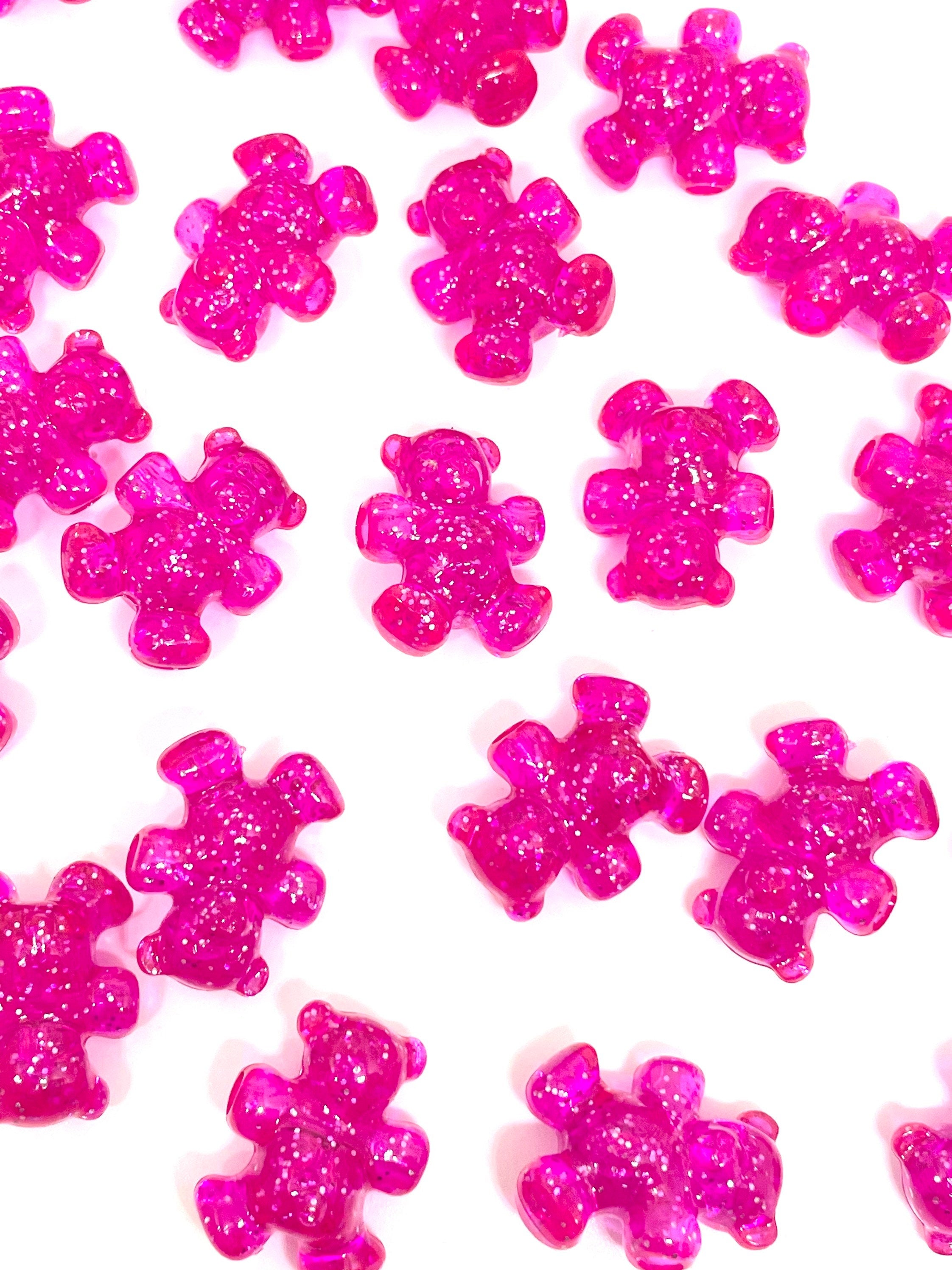 Bright Pink Magenta Glitter Teddy Bear Beads, Charm, Pendant, Animal Beads, Glitter Beads, Chunky Beads