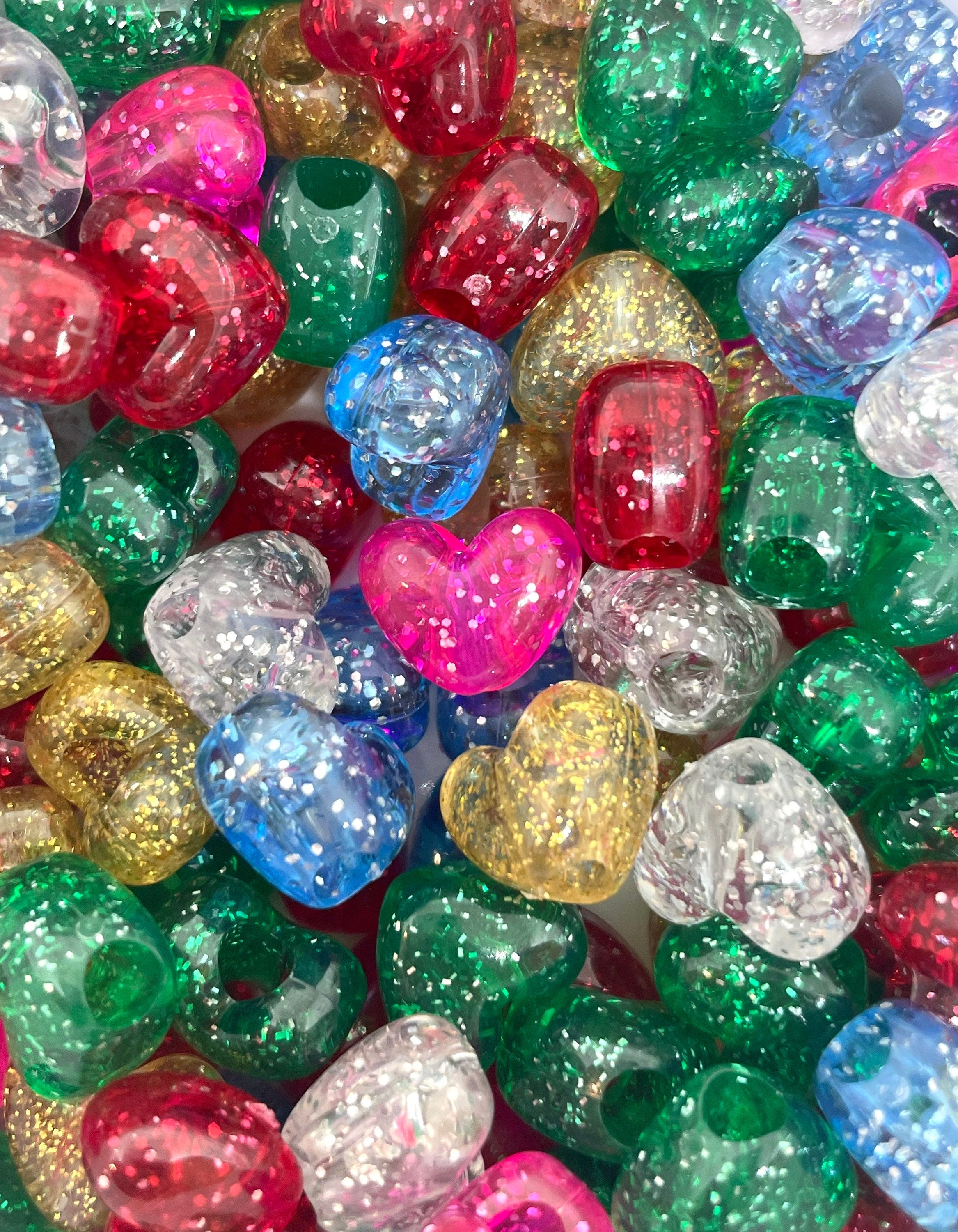 Bright Glitter Heart Bead Soup, Pony Heart Beads, Kandi Beads, Sparkle Beads for Jewelry Making