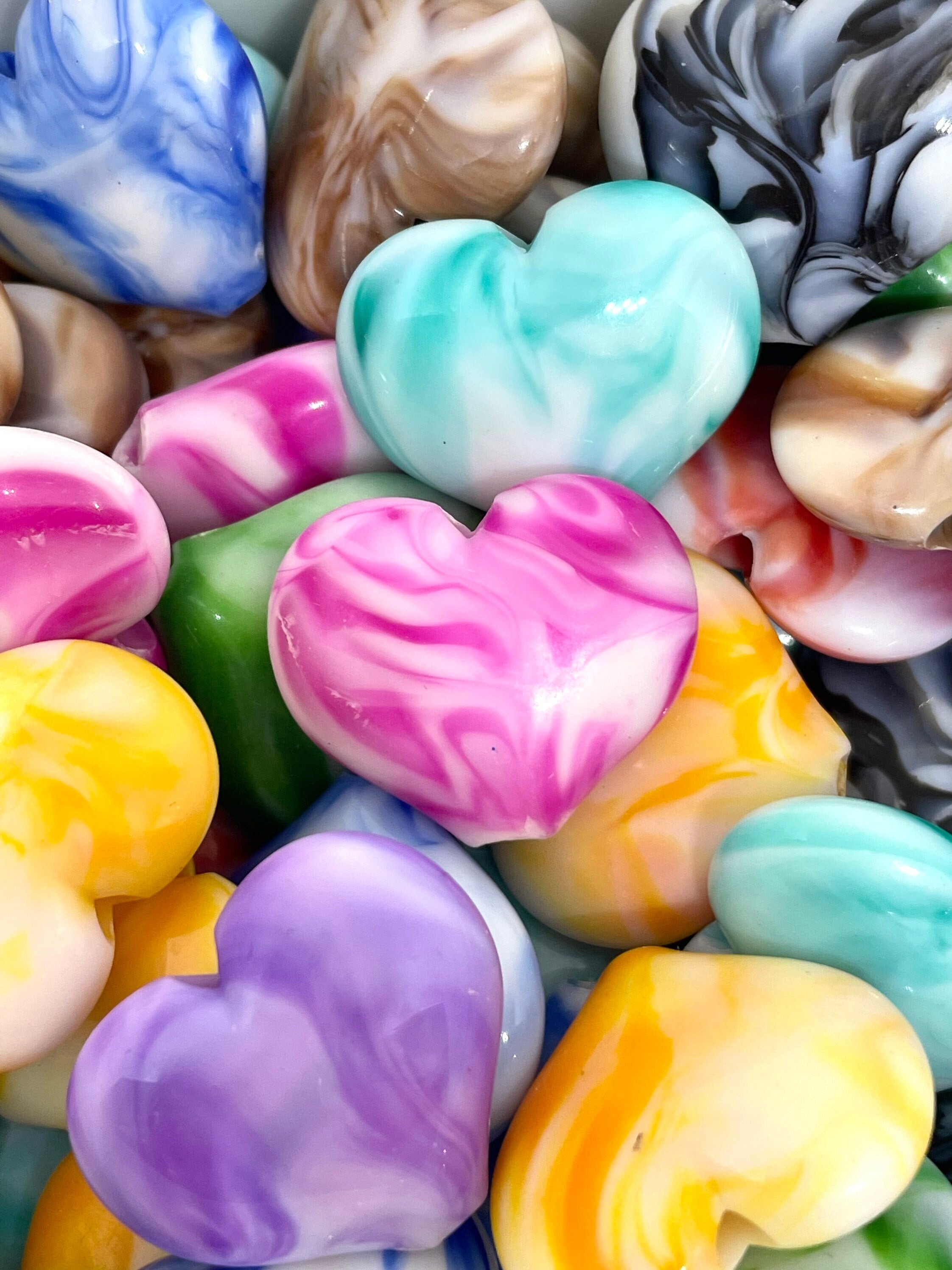 Gorgeous Ice Cream Swirl Pendant Heart Set for Jewelry Making, Large Heart Bead, Charm, Tie Dye Beads