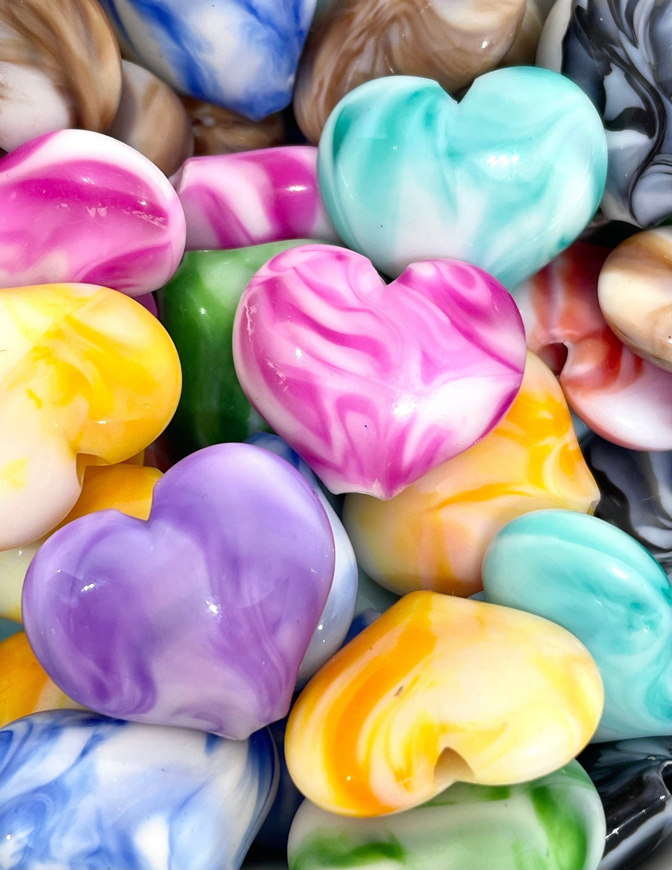 Gorgeous Ice Cream Swirl Pendant Heart Set for Jewelry Making, Large Heart Bead, Charm, Tie Dye Beads