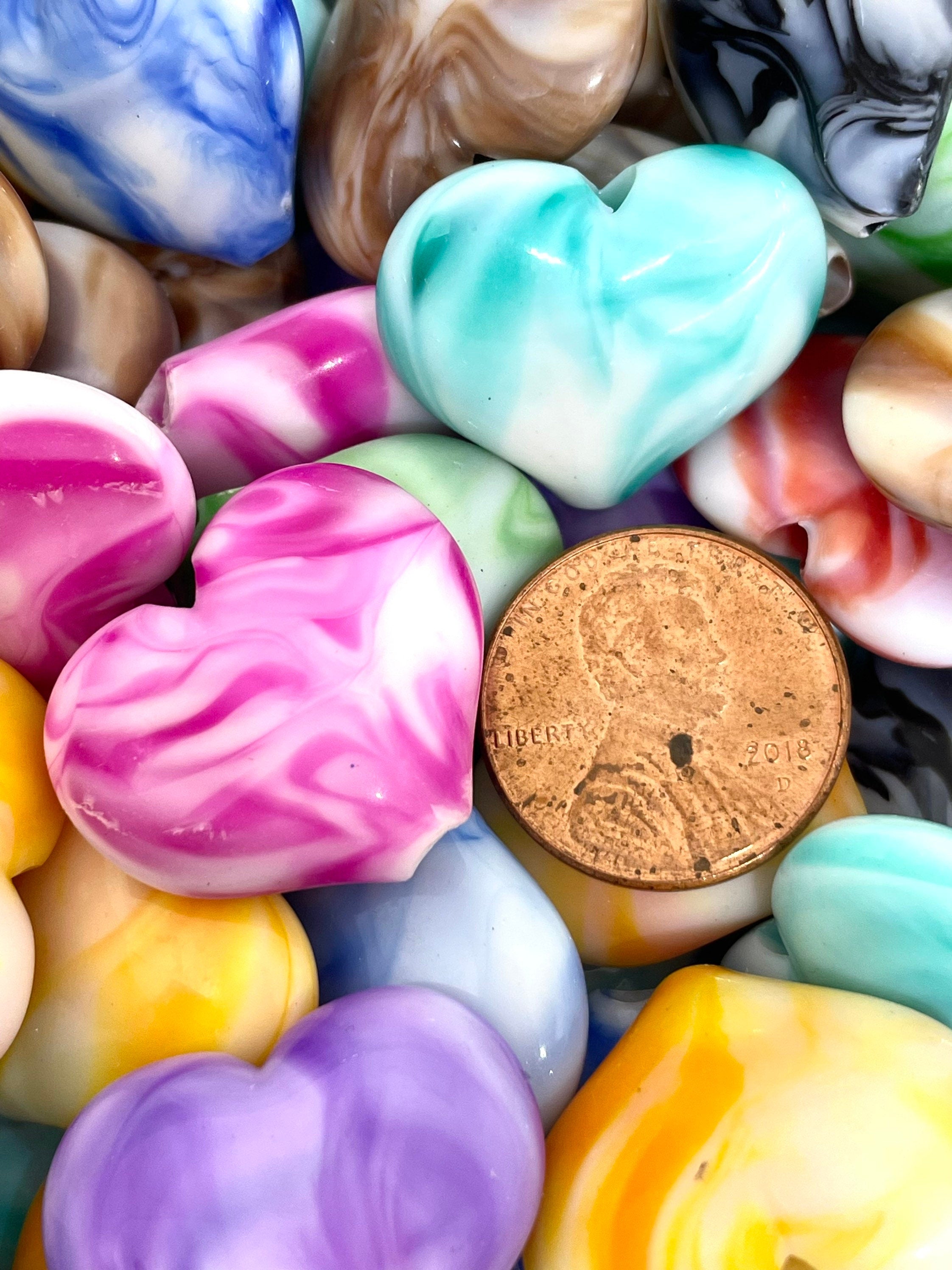 Gorgeous Ice Cream Swirl Pendant Heart Set for Jewelry Making, Large Heart Bead, Charm, Tie Dye Beads