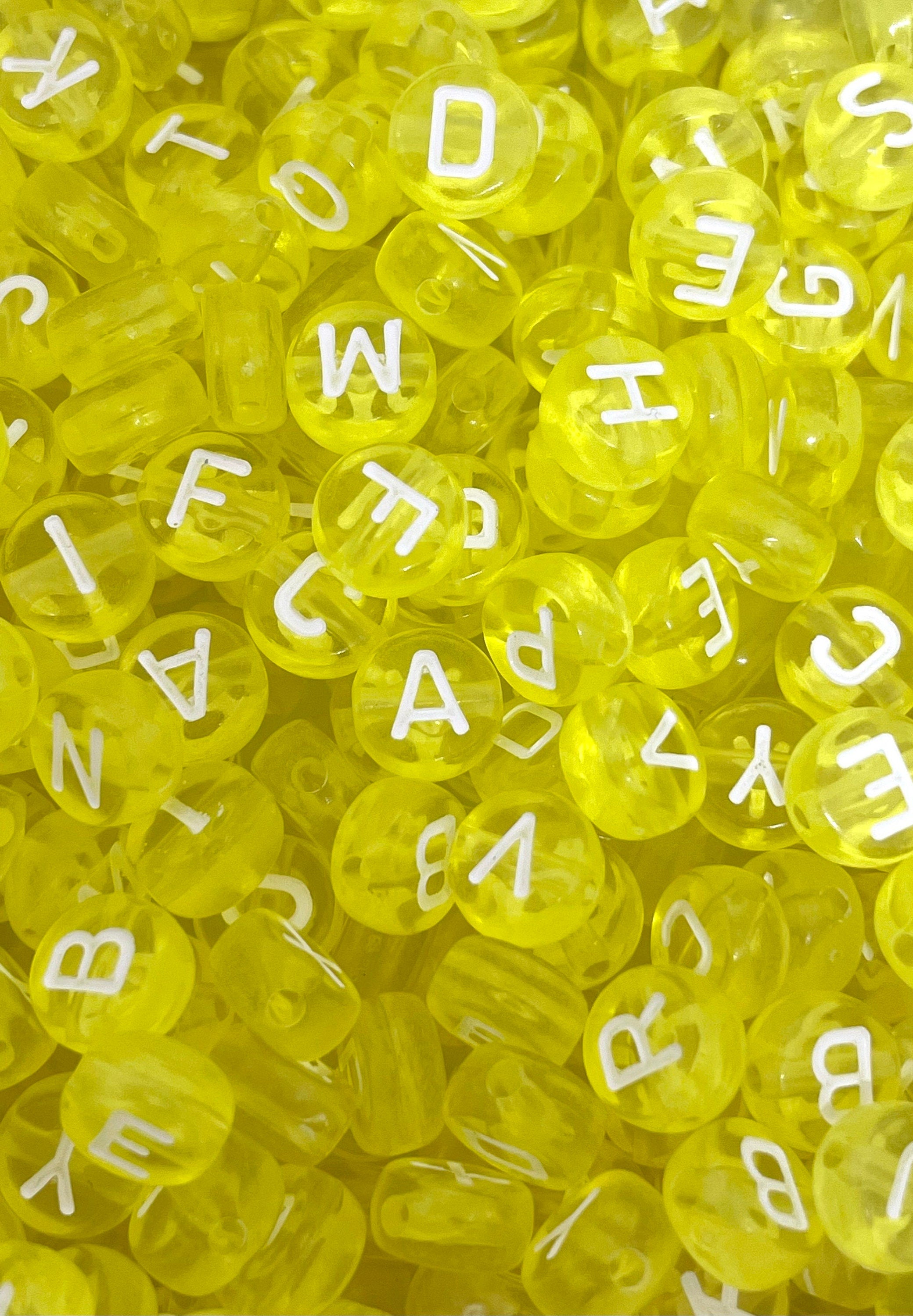 Bright Yellow Alphabet Beads, Yellow Letter Beads for Name Jewelry, Words, Initial Beads, ABC Beads, Alphabet Charm