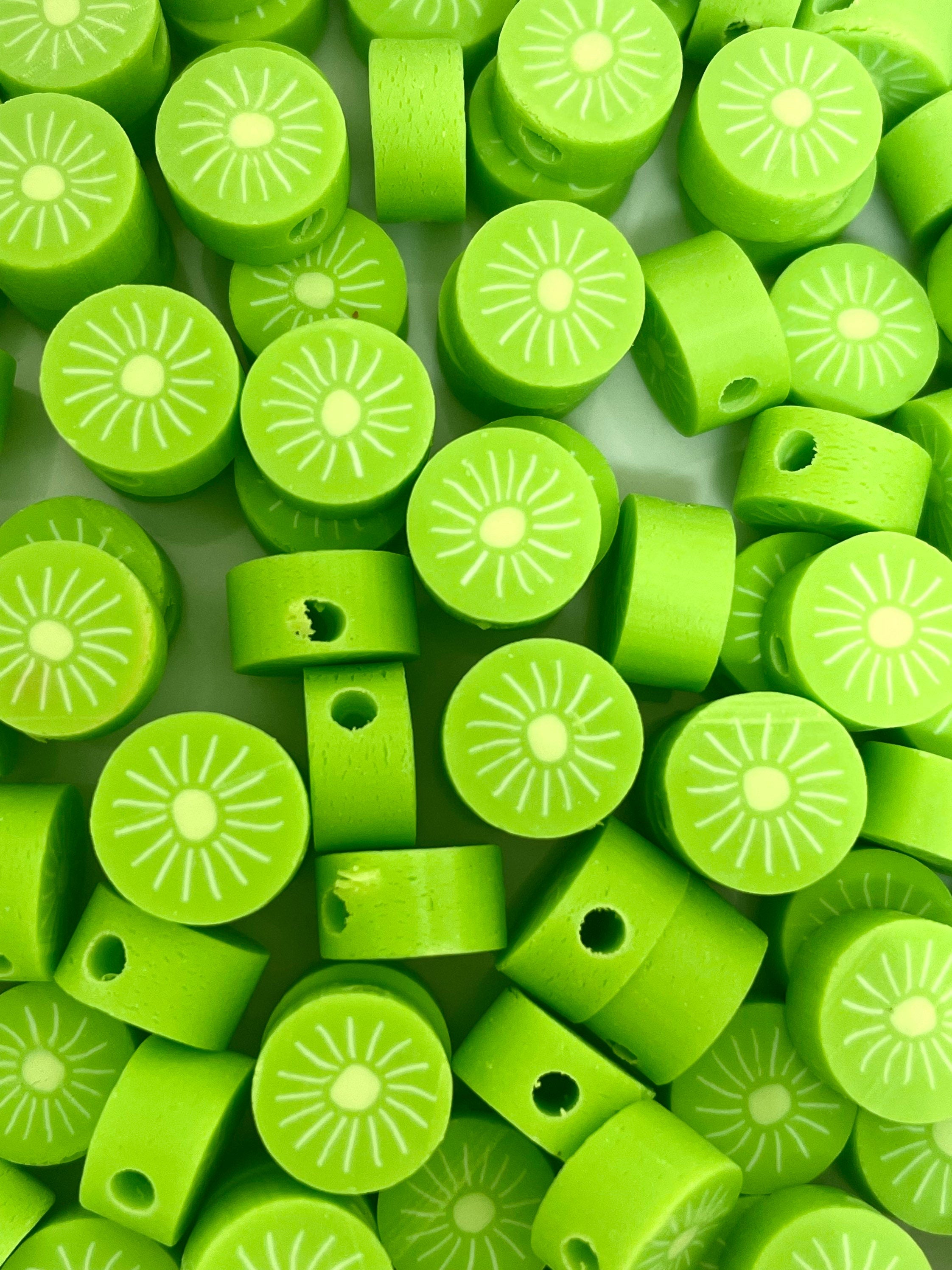 Kawaii Kiwi Fruit Beads, Polymer Clay Beads, Handmade Beads for Bracelet, Green Beads, Charm