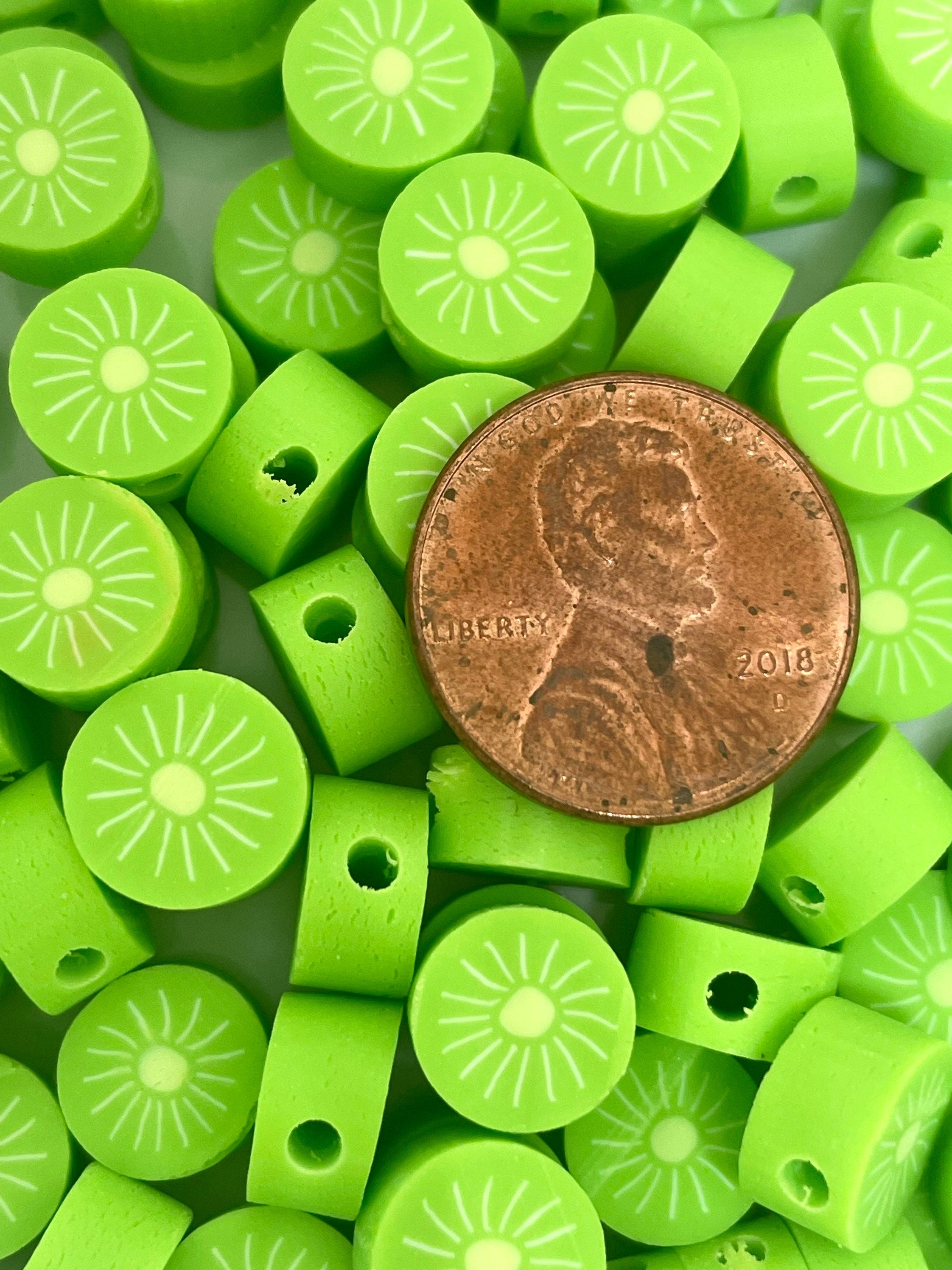 Kawaii Kiwi Fruit Beads, Polymer Clay Beads, Handmade Beads for Bracelet, Green Beads, Charm