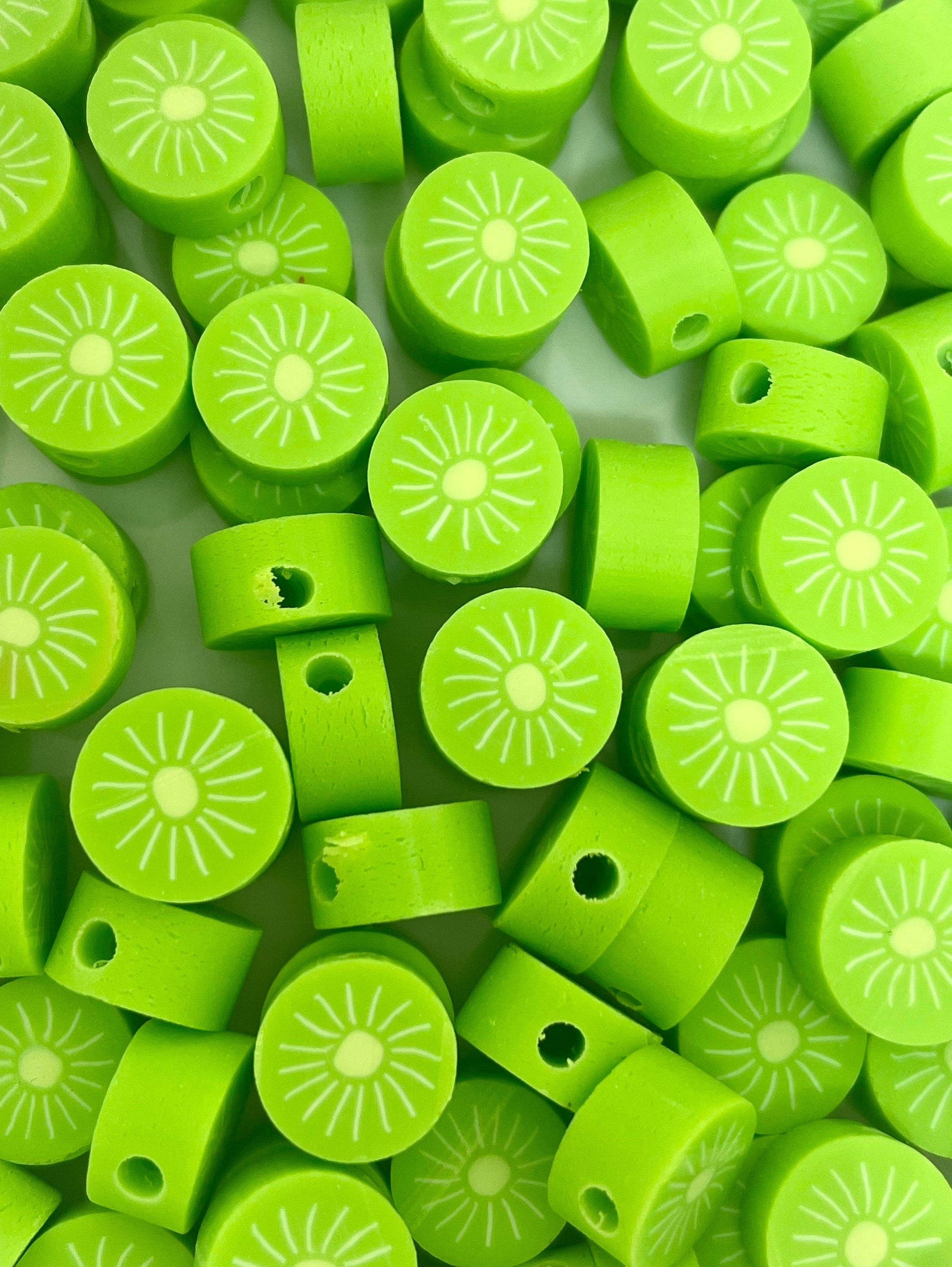 Kawaii Kiwi Fruit Beads, Polymer Clay Beads, Handmade Beads for Bracelet, Green Beads, Charm