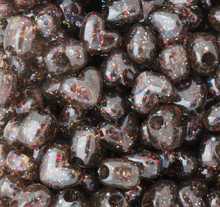 Black Confetti Heart Pony Beads for Halloween Jewelry, Party Beads, Halloween Beads, Gothic Beads, Gothic Lolita, Creepy Beads