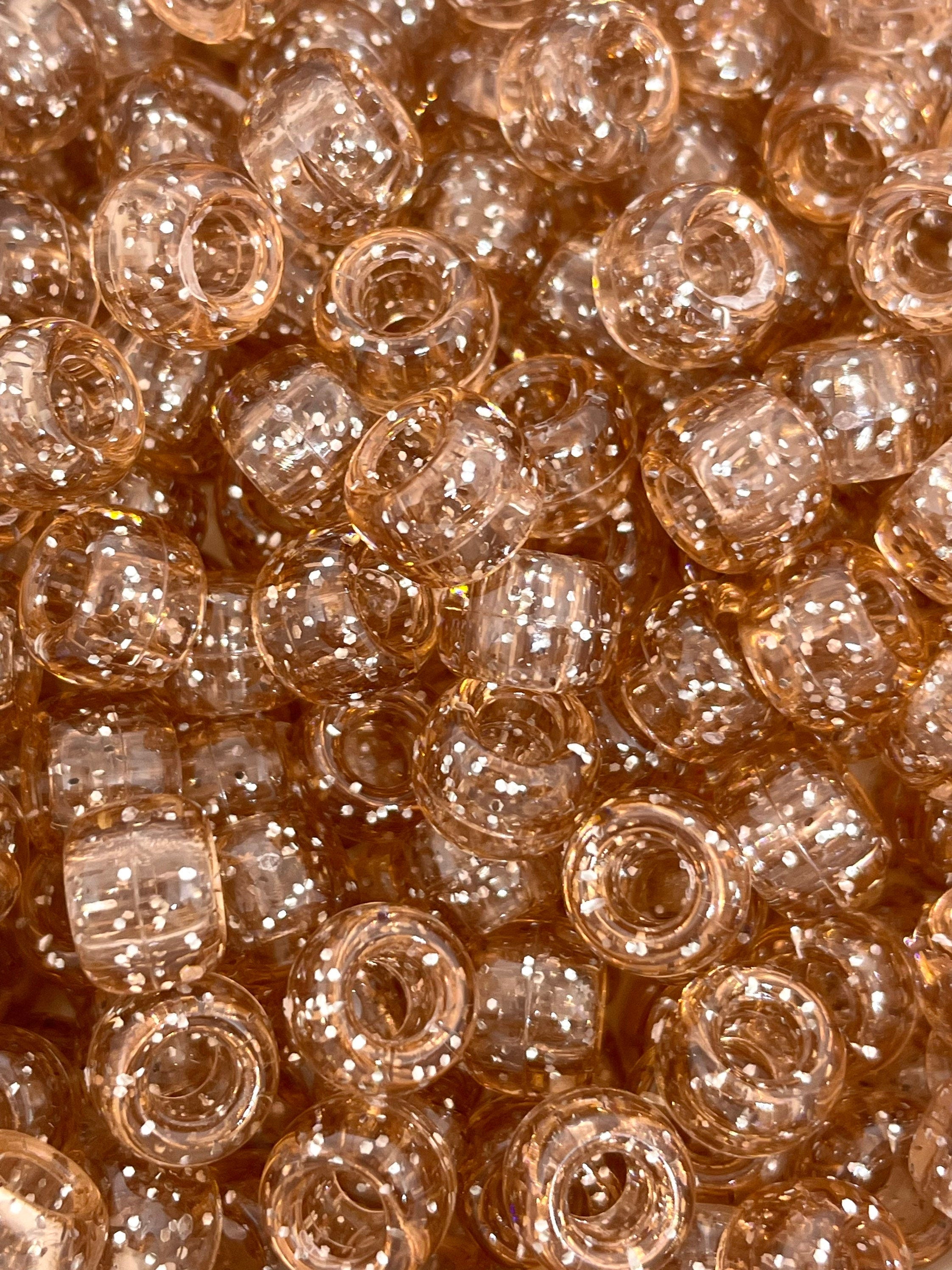 Peach Glitter Pony Beads, Barrel Beads, Kandi Beads for Bracelet, Champagne Beads