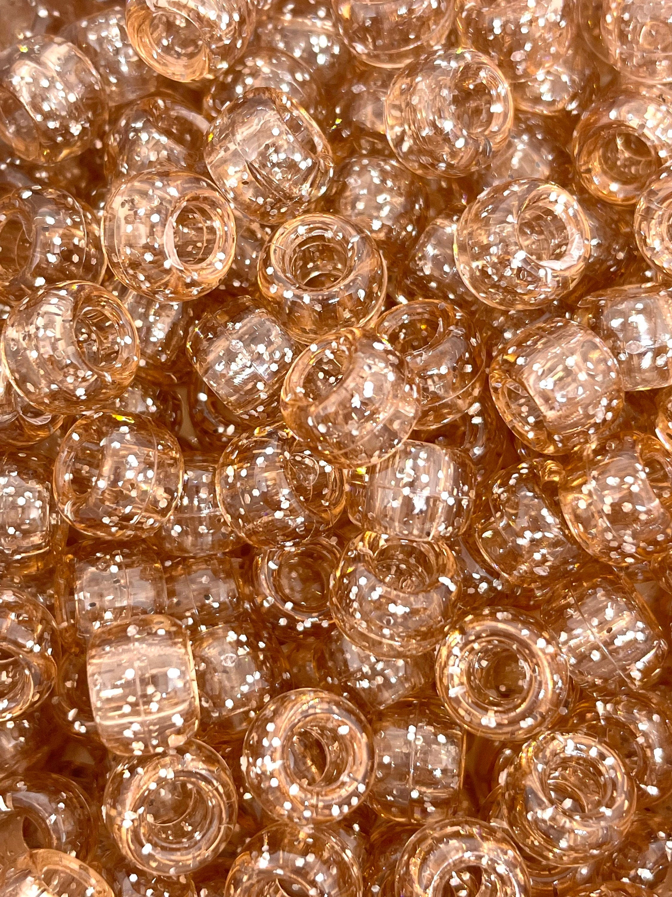 Peach Glitter Pony Beads, Barrel Beads, Kandi Beads for Bracelet, Champagne Beads