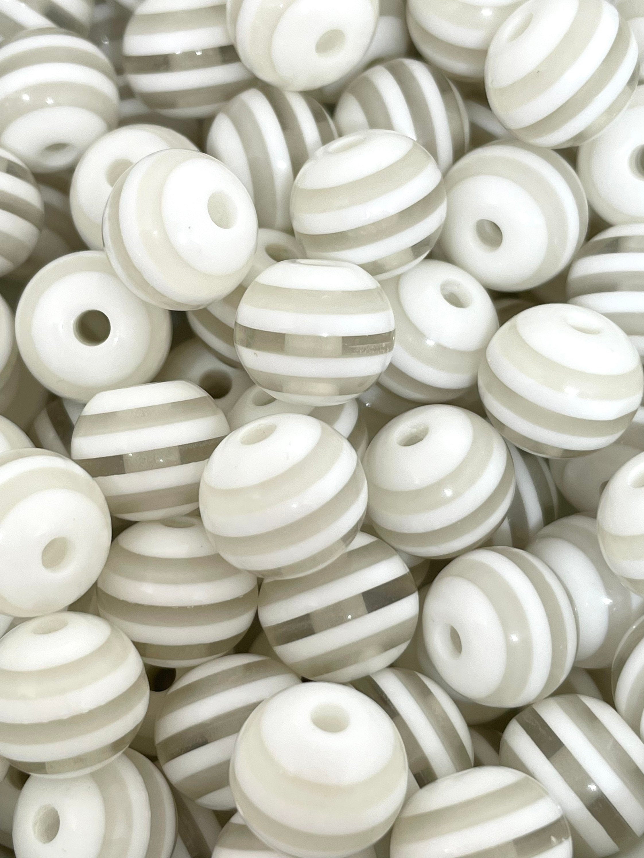 12mm Chunky White Striped Beads