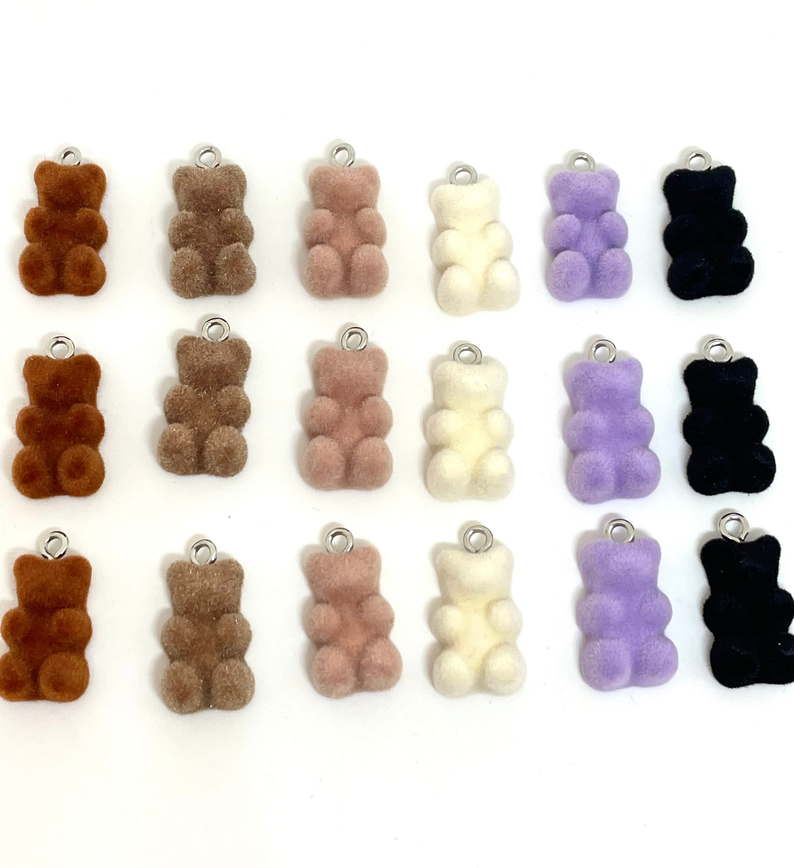 Velvet Gummy Bear Charm, Pendant for Jewelry Making, Fuzzy Bear Beads