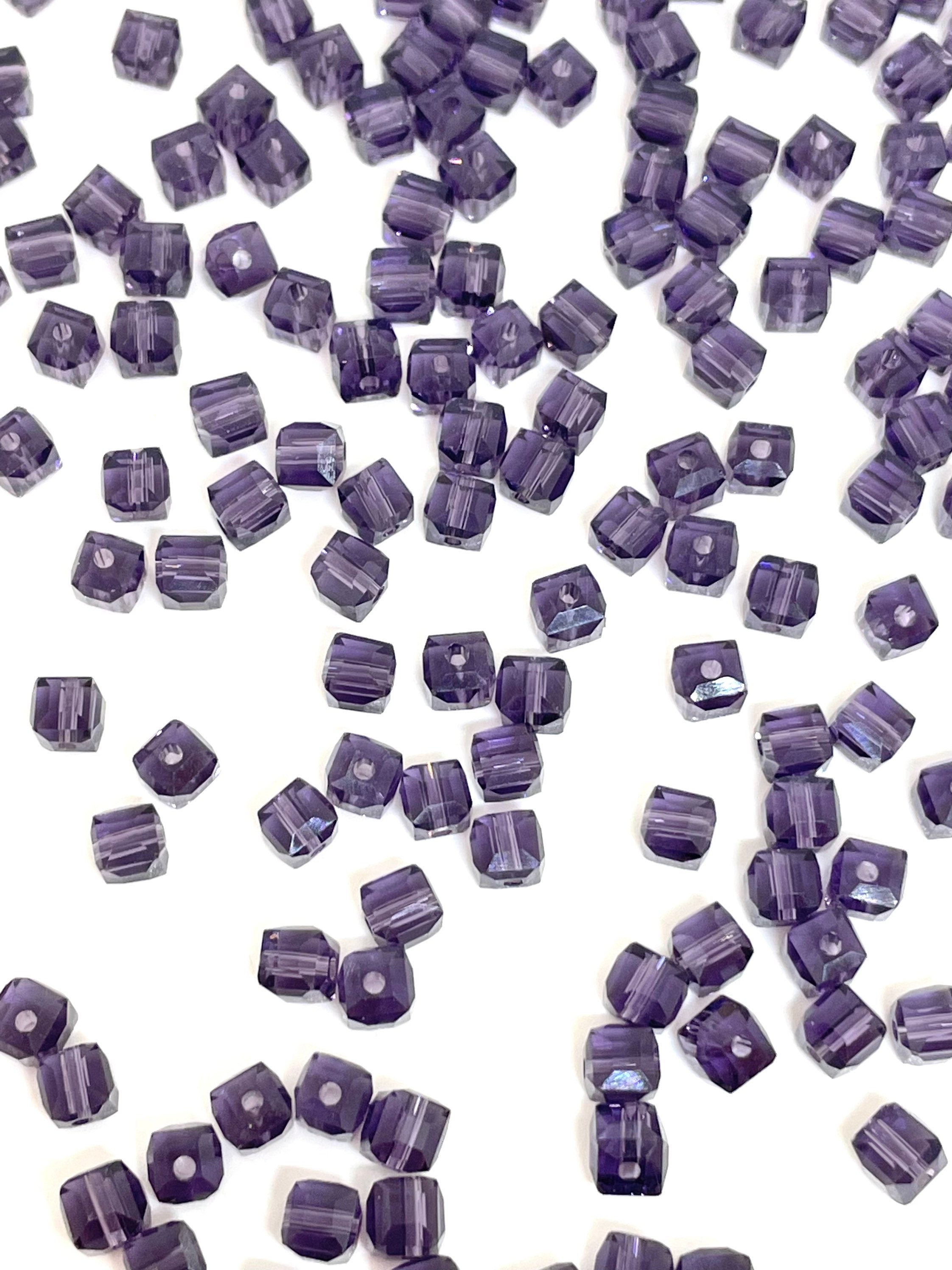 4mm Beautiful Purple Faceted Glass Cube Beads